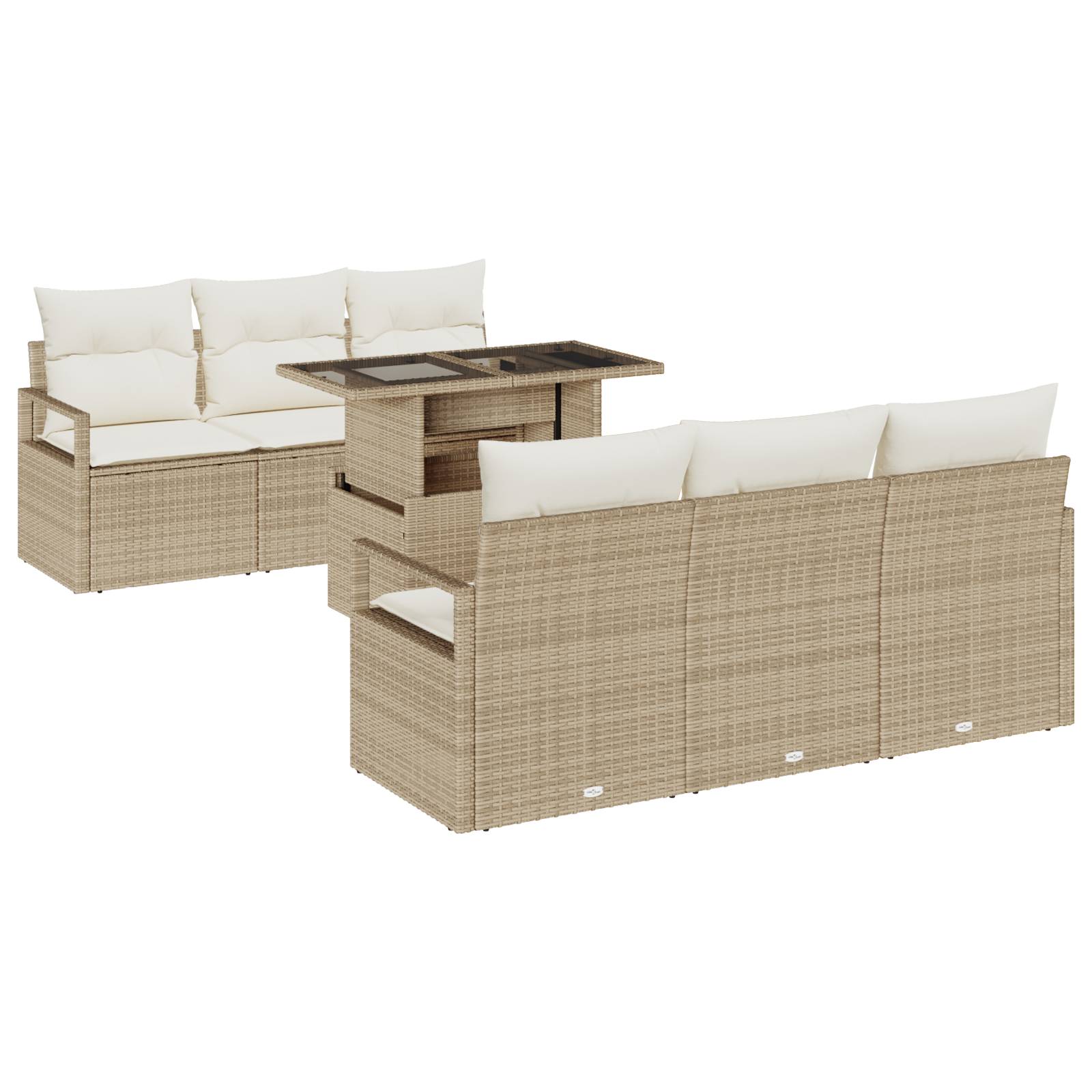 vidaXL 7-teiliges Garten-Sofa-Set mit Kissen Beige Poly-Rattan