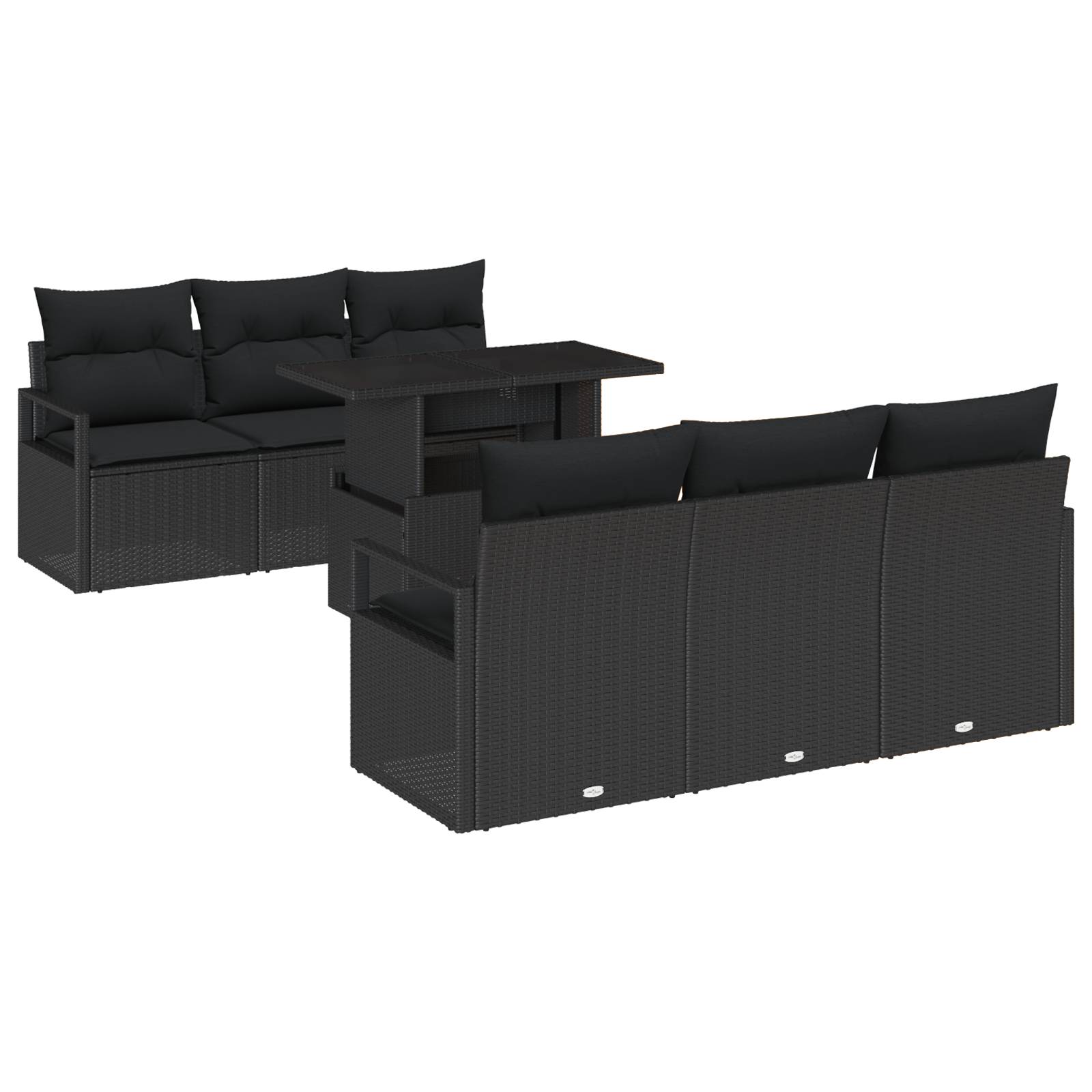 vidaXL 7-teiliges Garten Sofa Set mit Kissen Schwarz Poly Rattan