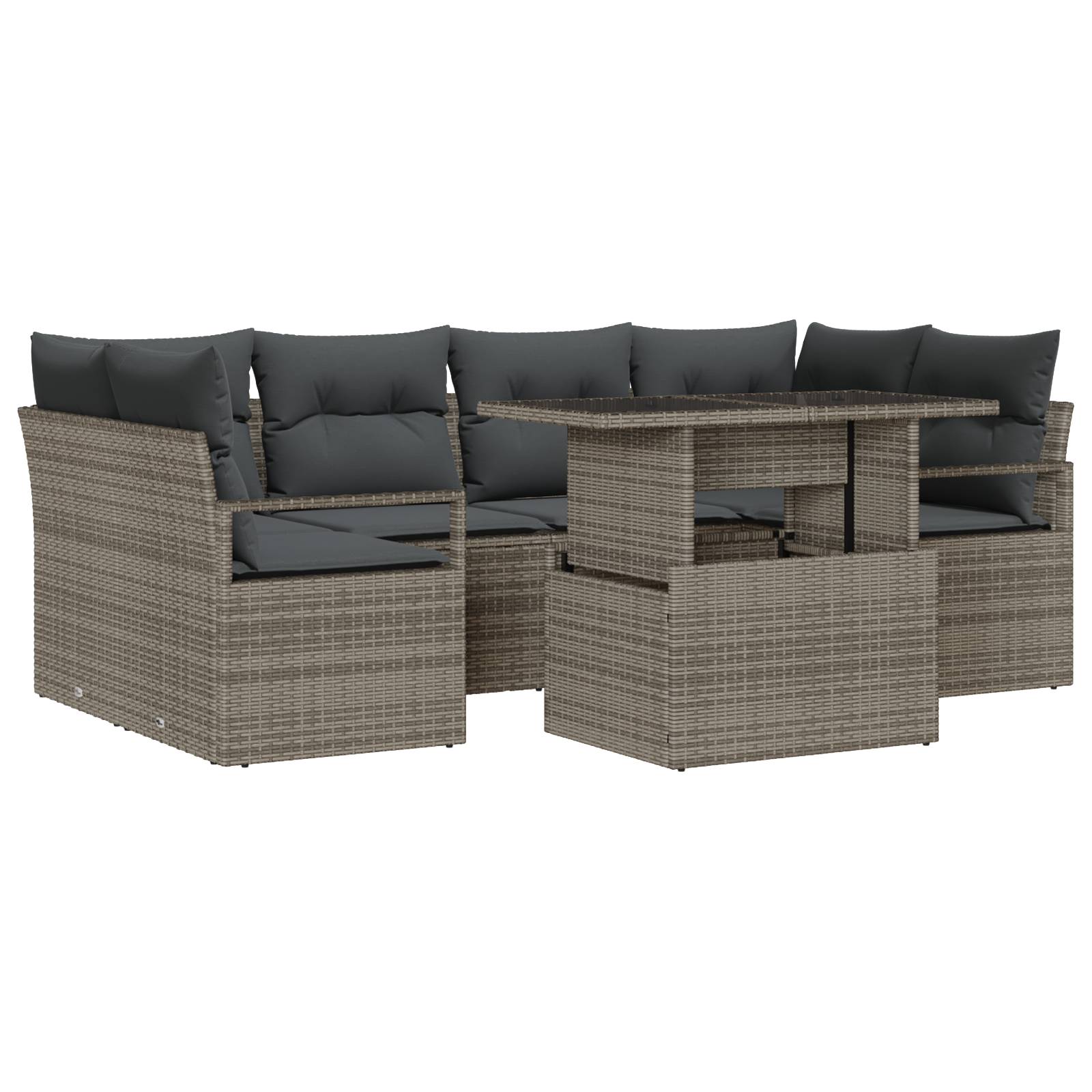 vidaXL 7-teiliges Garten Sofa Set mit Kissen Grau Poly Rattan