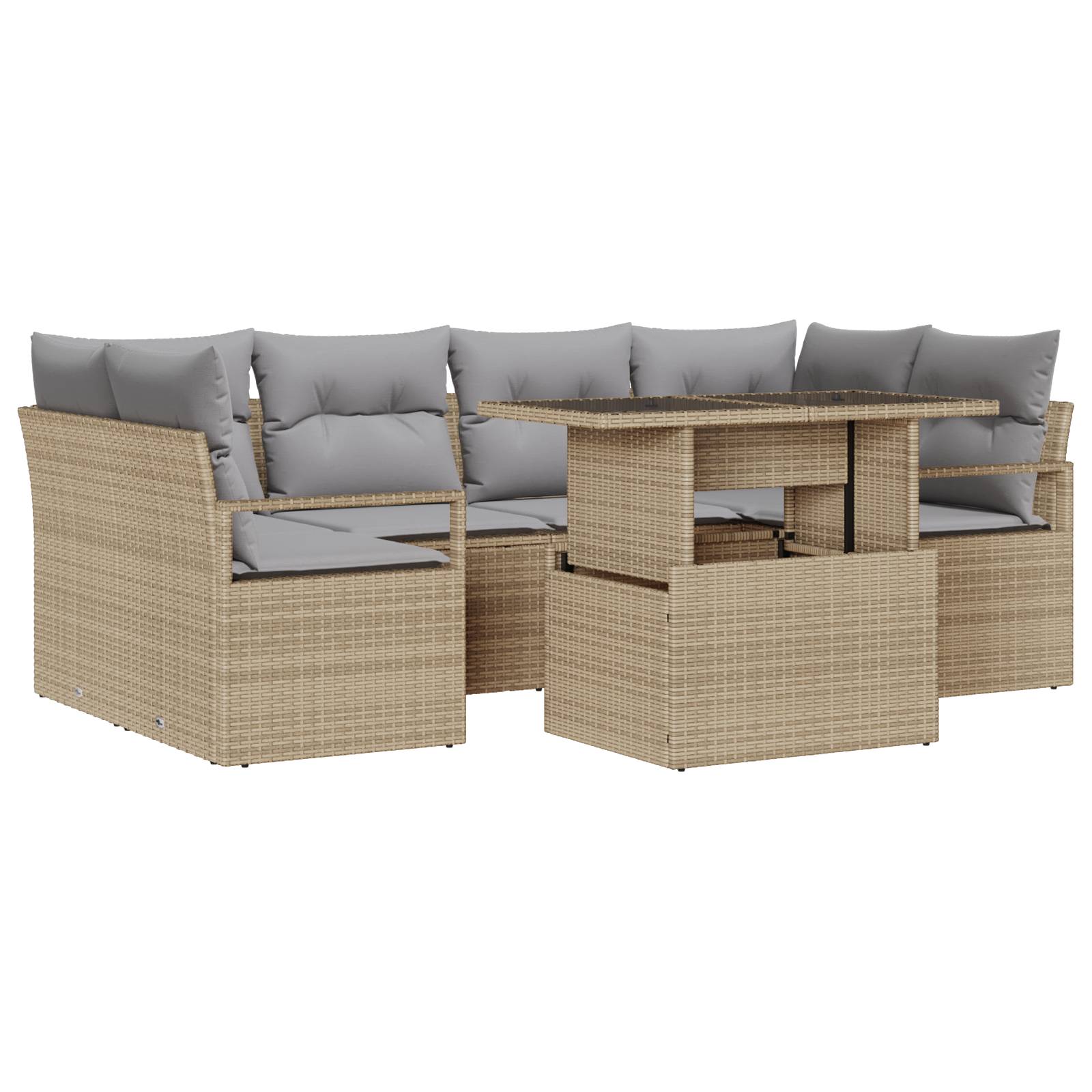vidaXL 7-teiliges Garten Sofa Set mit Kissen Beige Poly Rattan