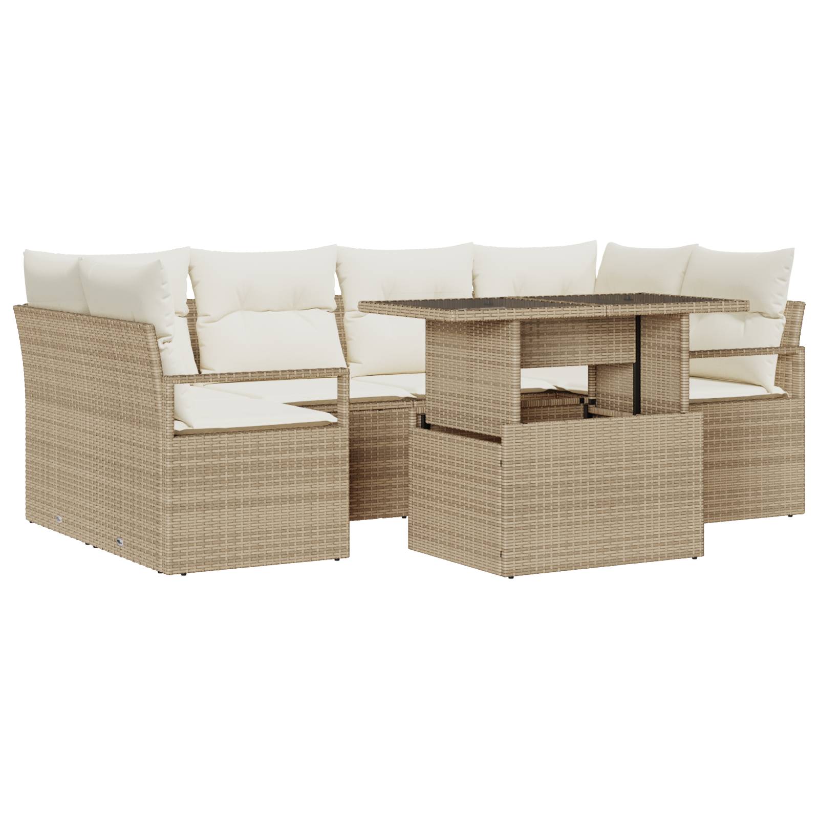 vidaXL 7-teiliges Garten-Sofa-Set mit Kissen beige Poly-Rattan
