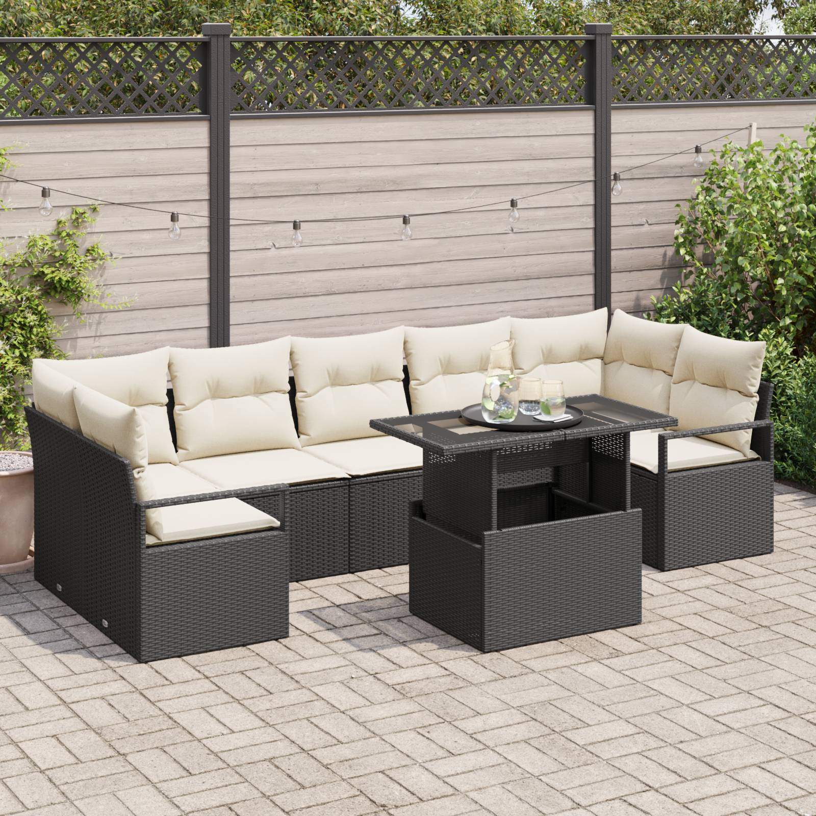 vidaXL 8-teiliges Garten-Sofa-Set mit Kissen schwarzes Poly-Rattan