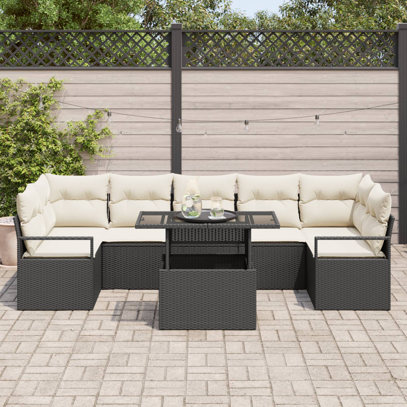 vidaXL 8-teiliges Garten-Sofa-Set mit Kissen schwarzes Poly-Rattan