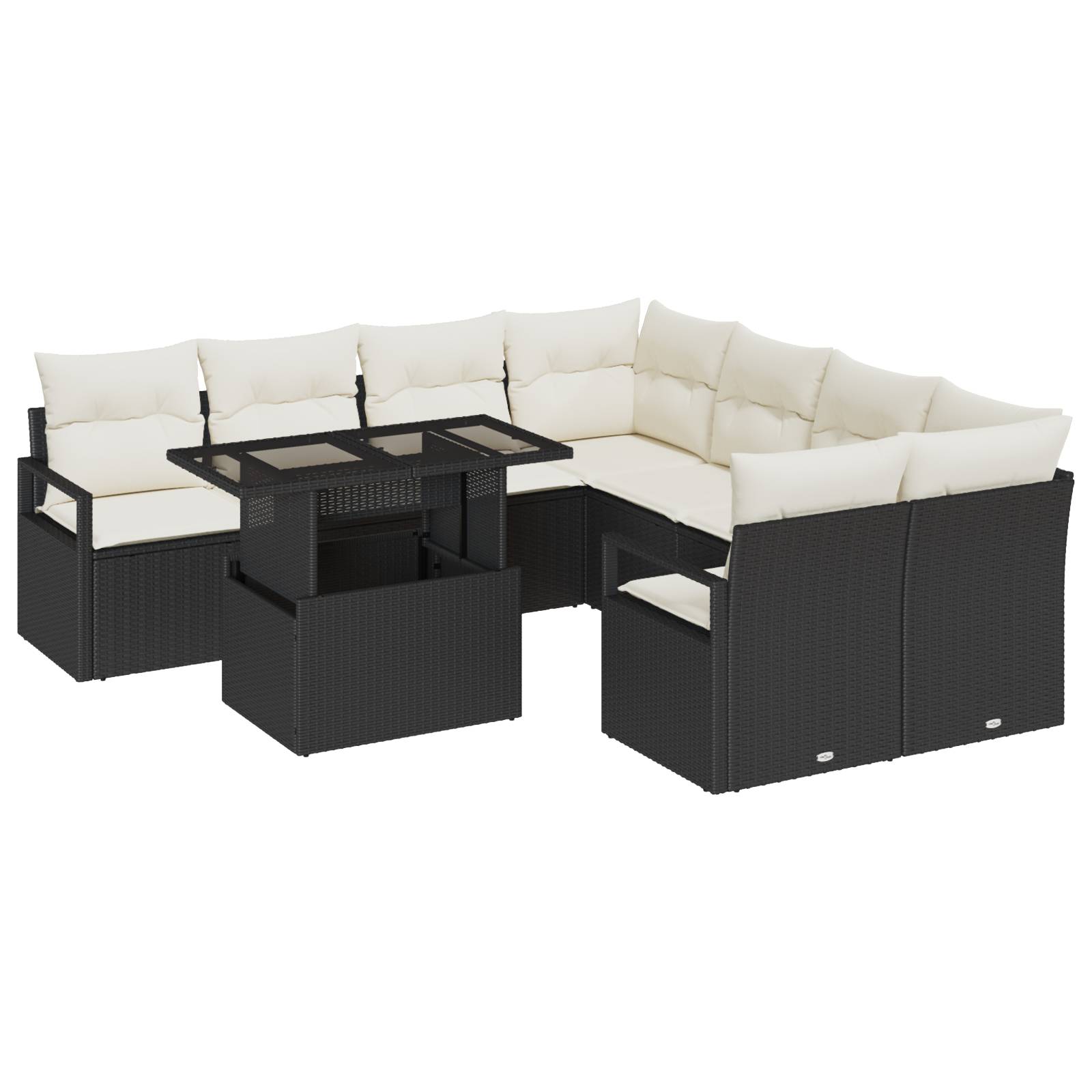 vidaXL 9-teiliges Garten-Sofa-Set mit Kissen Schwarz Poly Rattan