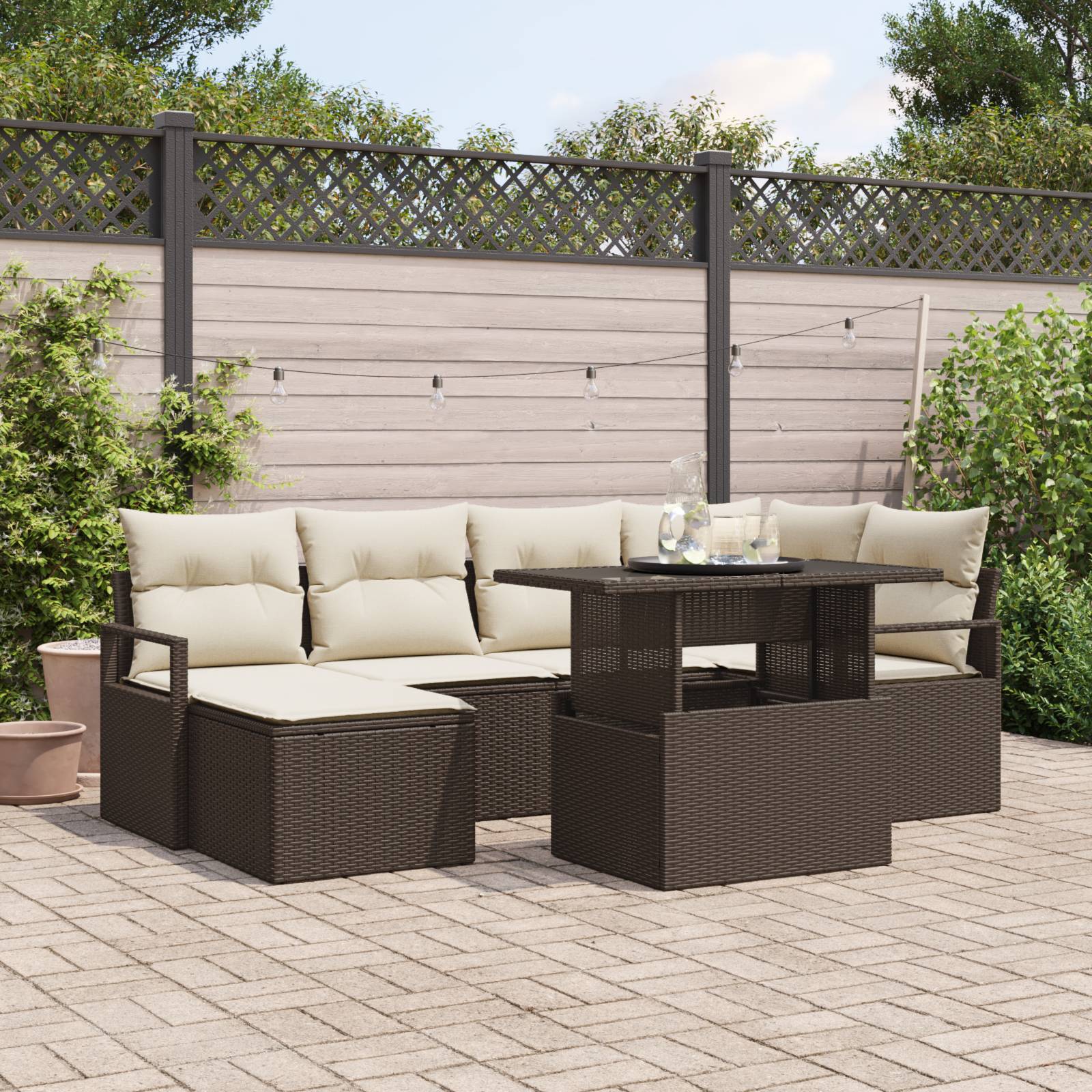 vidaXL 7-teilige Garten Sofa Set mit Kissen braunes Poly Rattan