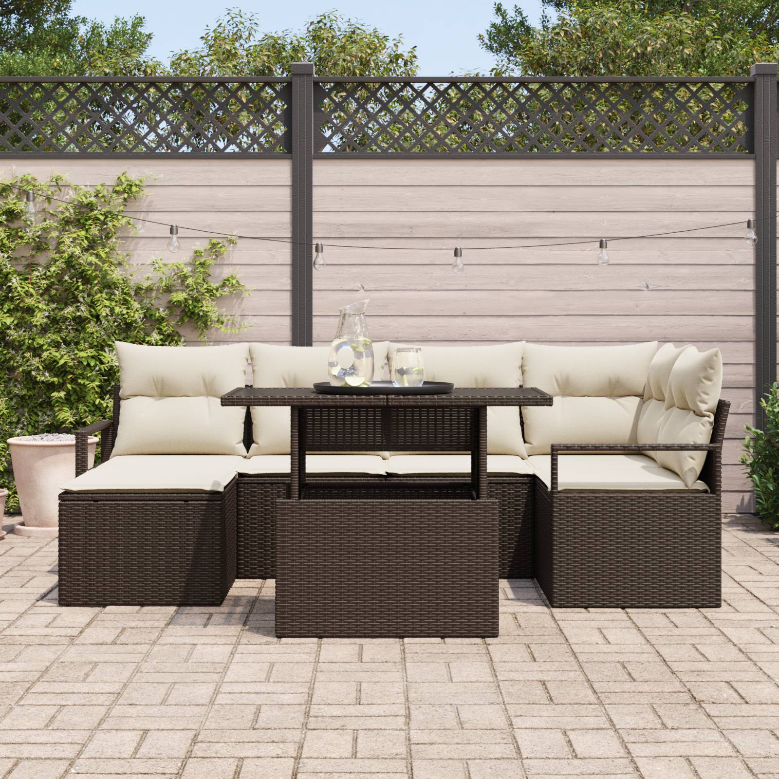 vidaXL 7-teilige Garten Sofa Set mit Kissen braunes Poly Rattan