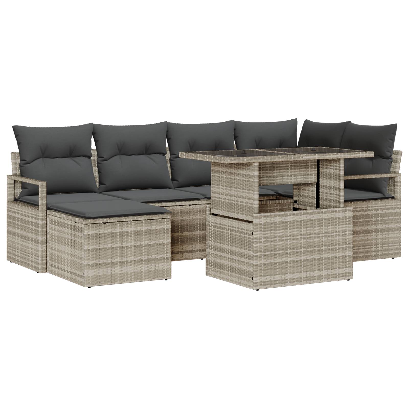 vidaXL 7-teiliges Garten Sofa Set mit Kissen Hellgrau Poly Rattan