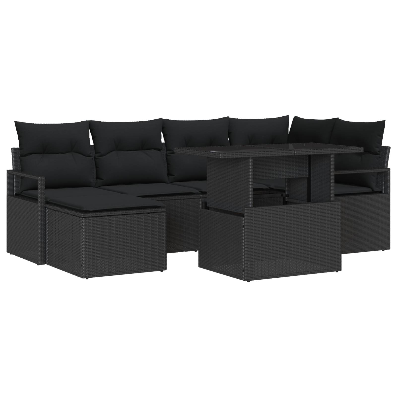 vidaXL 7-teiliges Garten Sofa Set mit Kissen Schwarz Poly Rattan