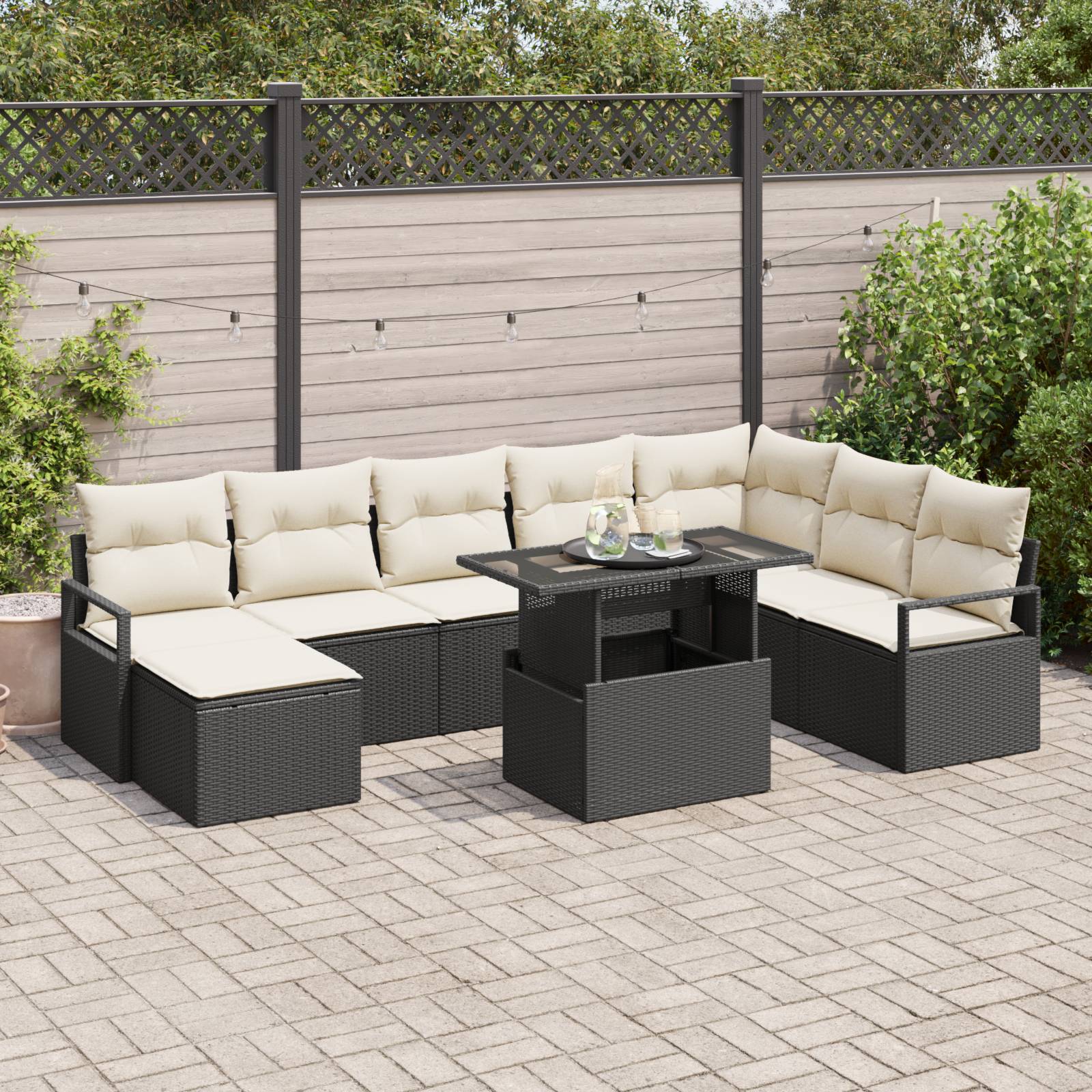 vidaXL 9-teilige Garten Sofa Set mit Kissen Schwarz Poly Rattan