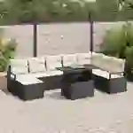 vidaXL 9-teilige Garten Sofa Set mit Kissen Schwarz Poly Rattan vidaXL 9-teilige Garten Sofa Set mit Kissen Schwarz Poly Rattan