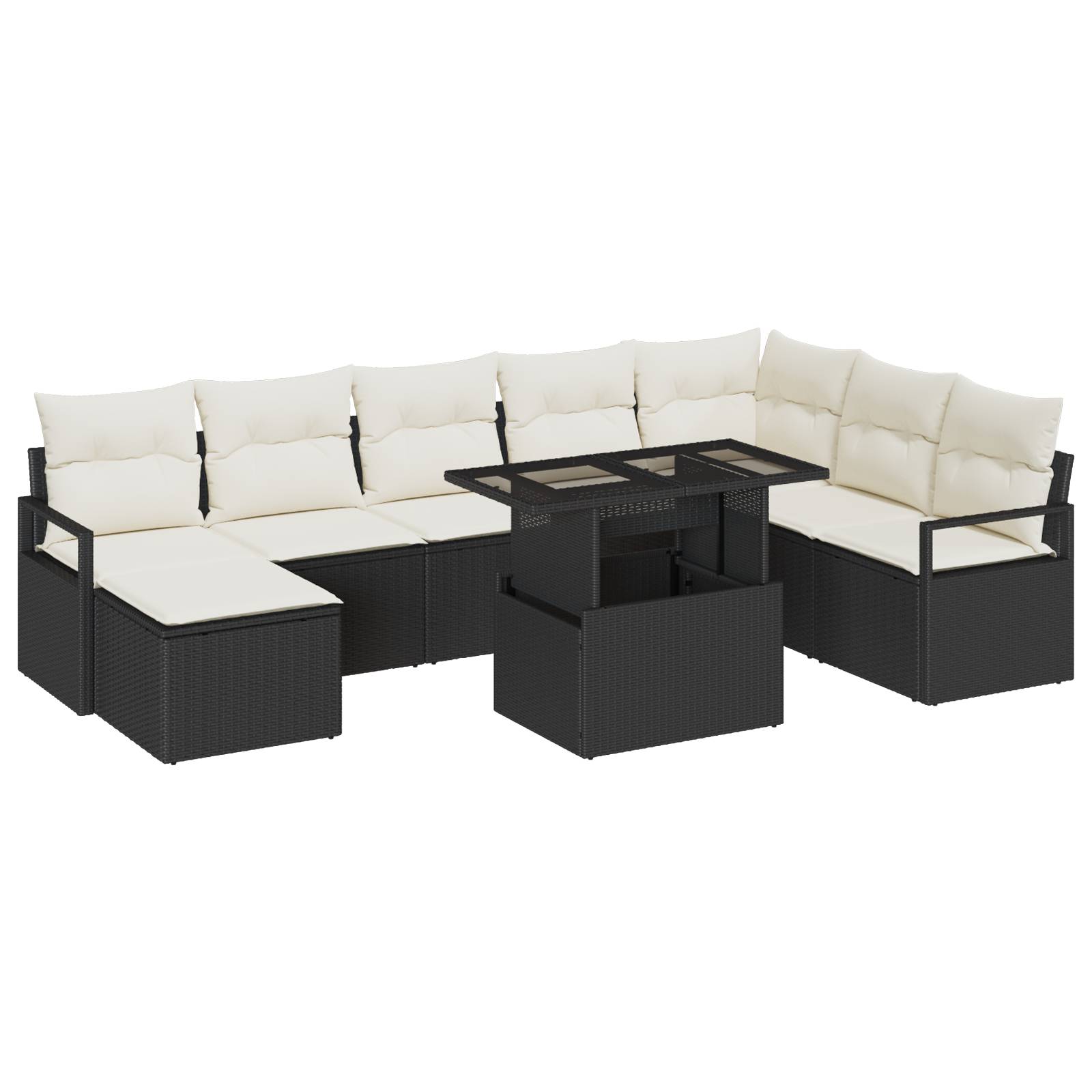 vidaXL 9-teilige Garten Sofa Set mit Kissen Schwarz Poly Rattan