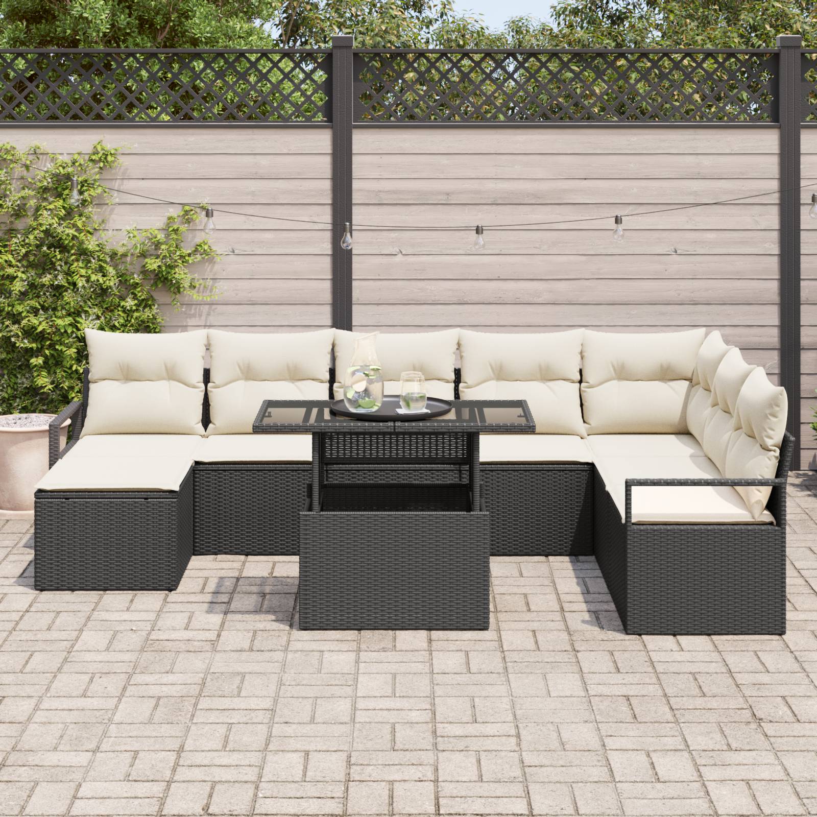 vidaXL 9-teilige Garten Sofa Set mit Kissen Schwarz Poly Rattan
