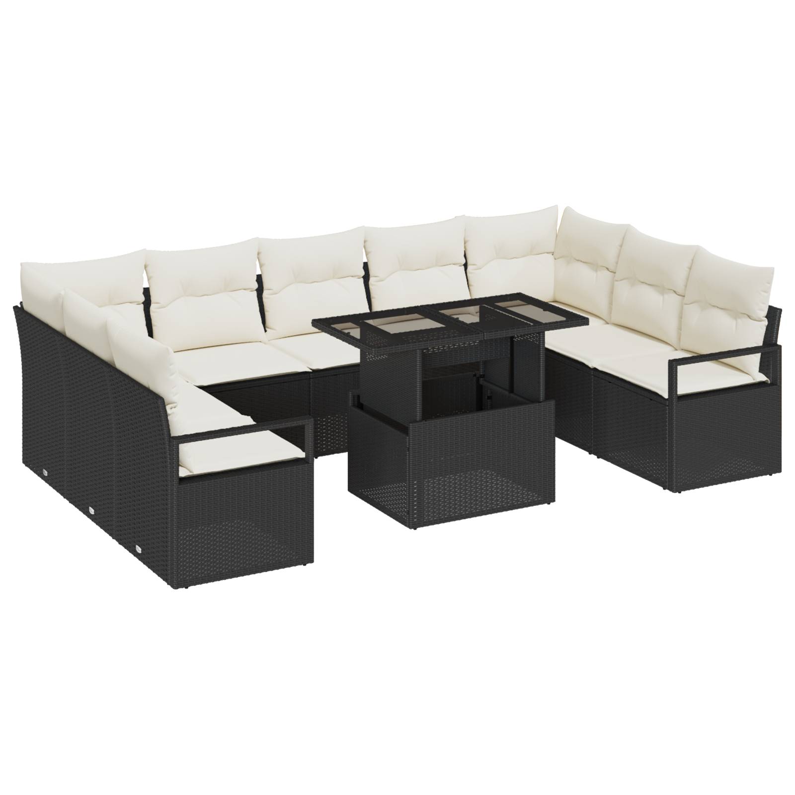vidaXL 10-teiliges Garten Sofa Set mit Kissen, Schwarz Poly Rattan