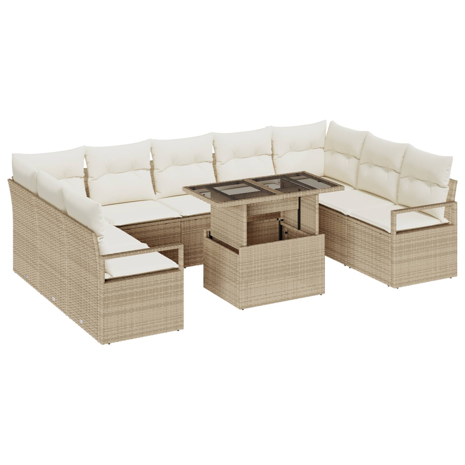 vidaXL 10-teiliges Garten-Sofa-Set mit Kissen Beige Poly-Rattan