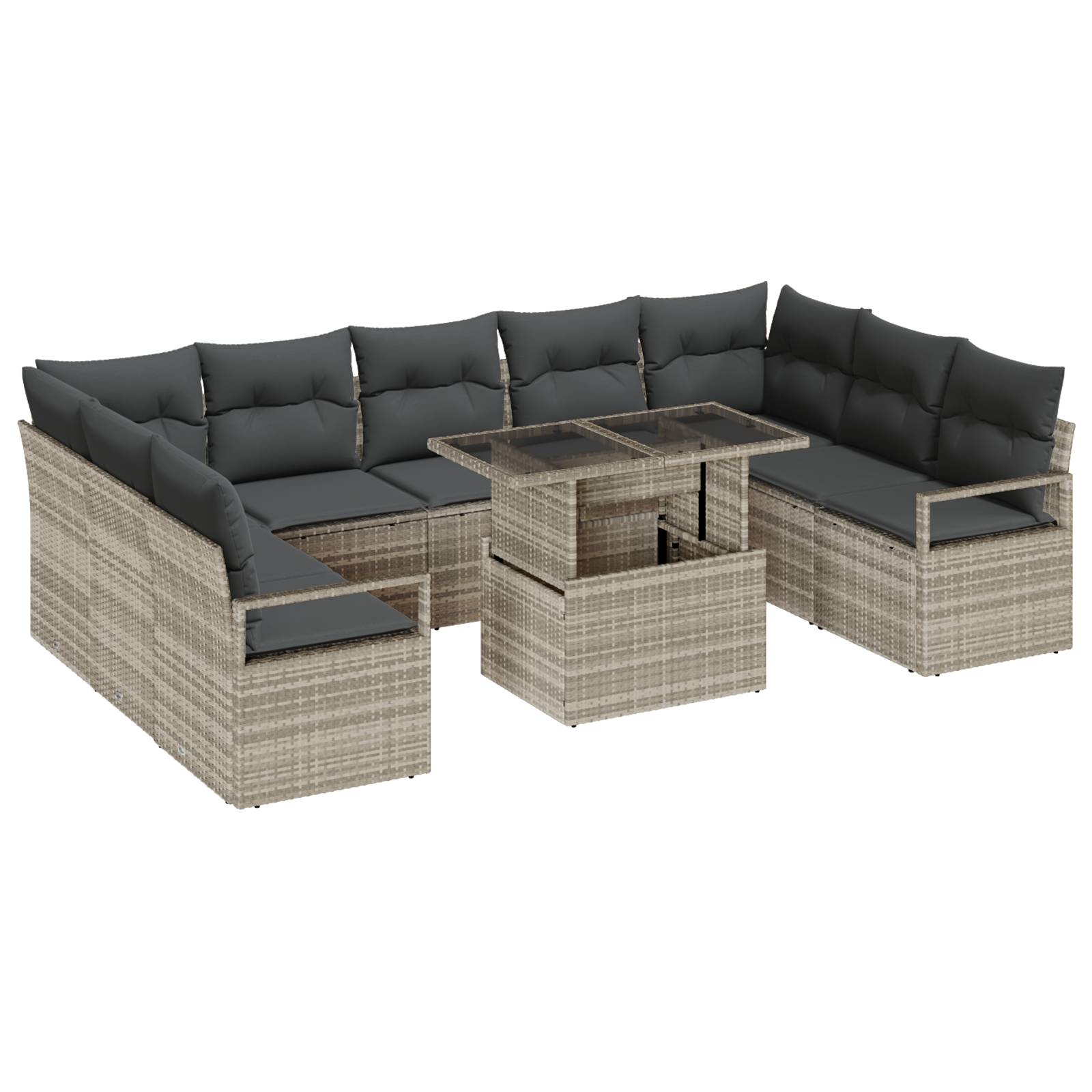 vidaXL 10-teiliges Garten-Sofa-Set mit Kissen Hellgrau Poly Rattan