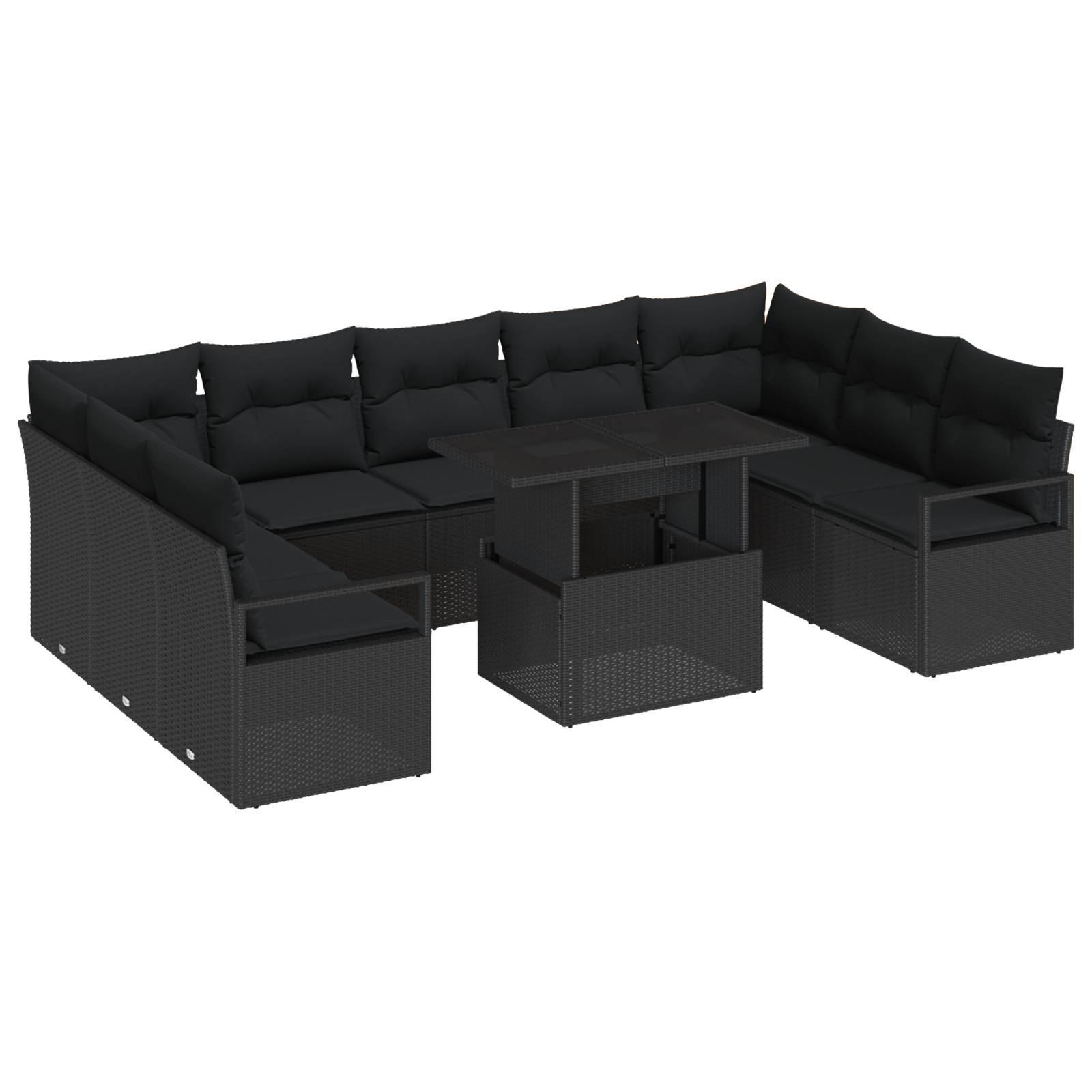 vidaXL 10-tlg. Garten-Sofagarnitur mit Kissen Schwarz Poly Rattan