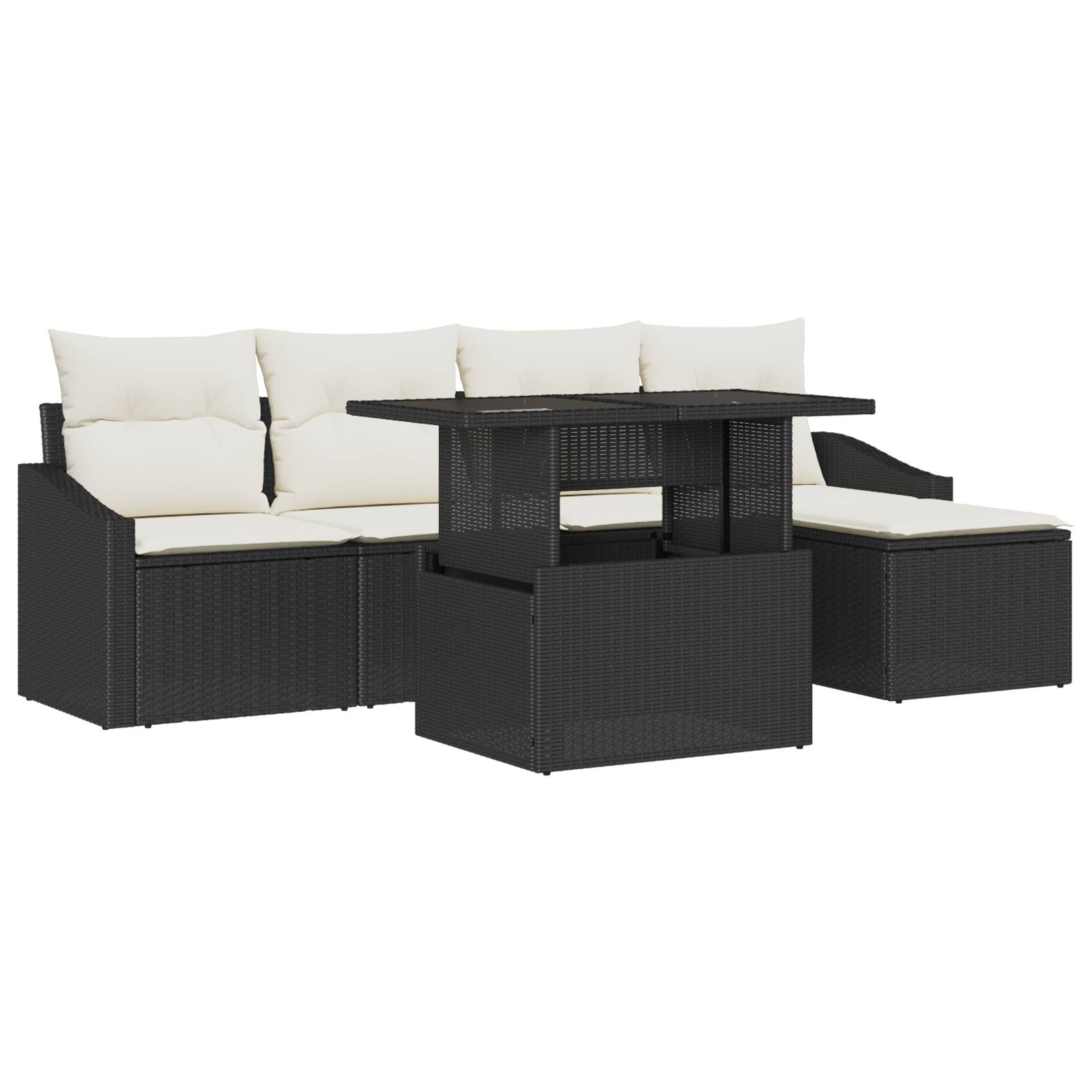 vidaXL 6-teiliges Garten-Sofa-Set mit Kissen aus schwarzem Poly-Rattan