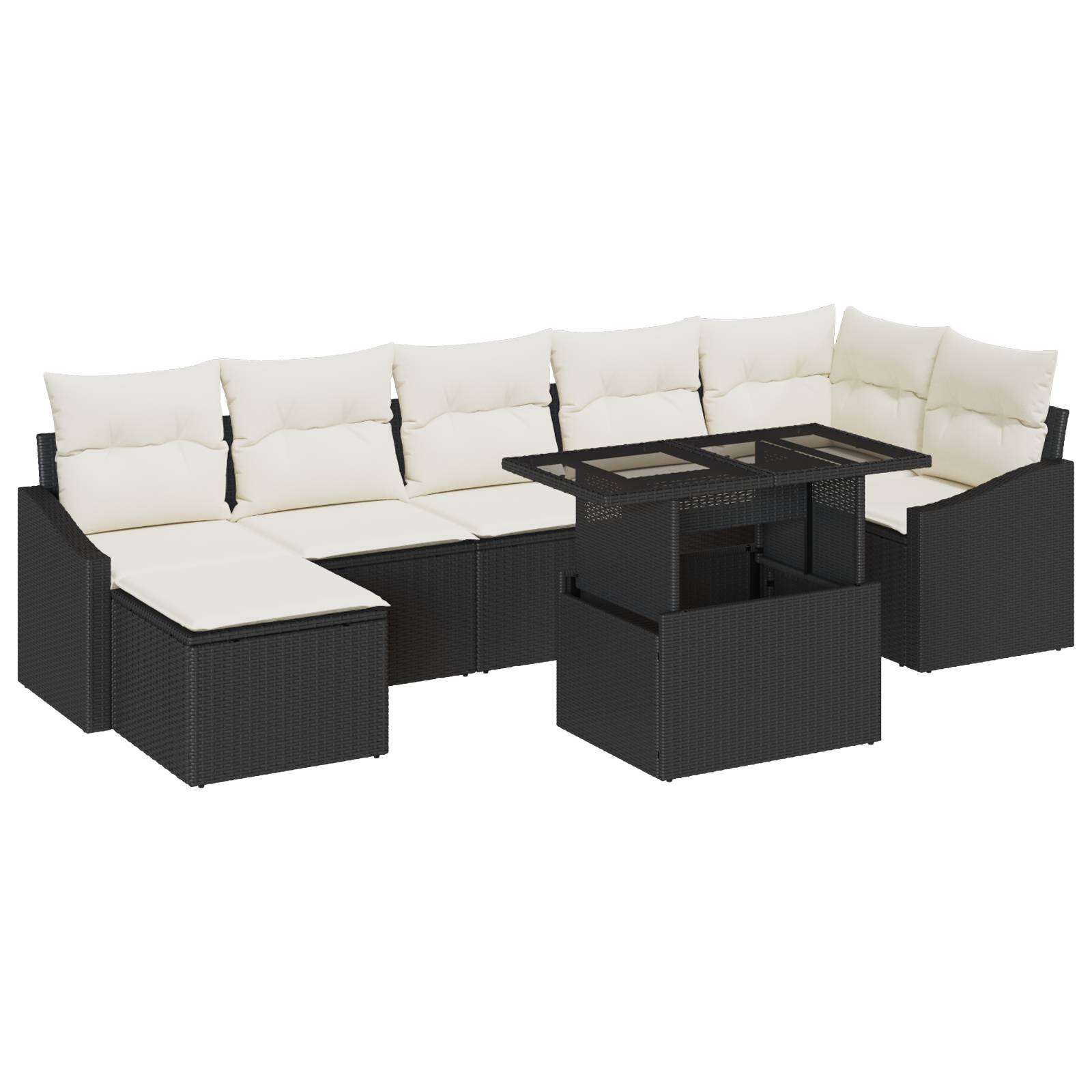 vidaXL 8-tlg. Garten-Sofagarnitur mit Kissen Schwarz Poly Rattan