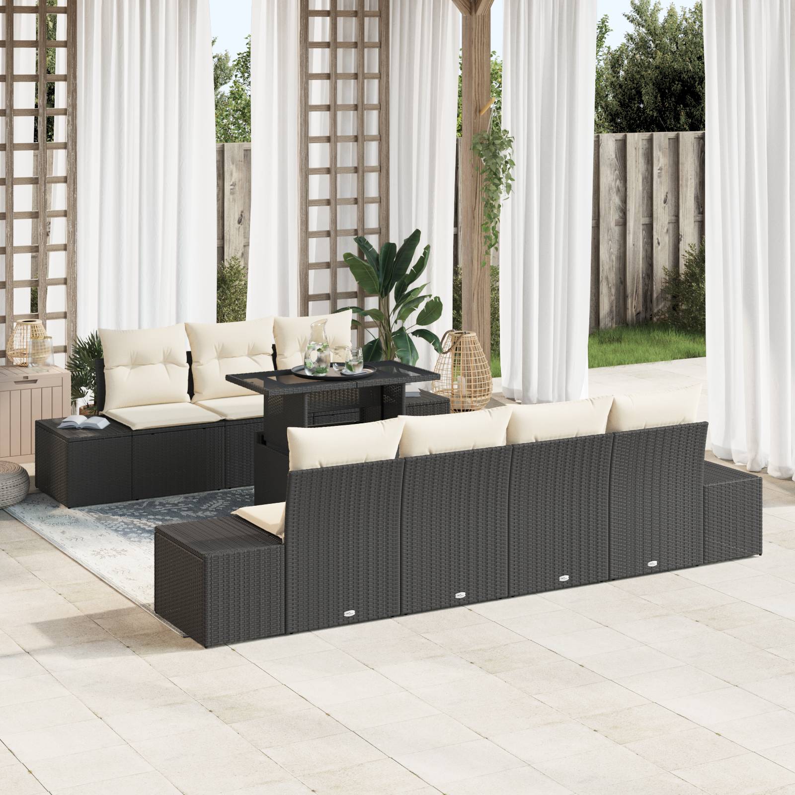 vidaXL 8-tlg. Garten-Sofagarnitur mit Kissen Schwarz Poly Rattan