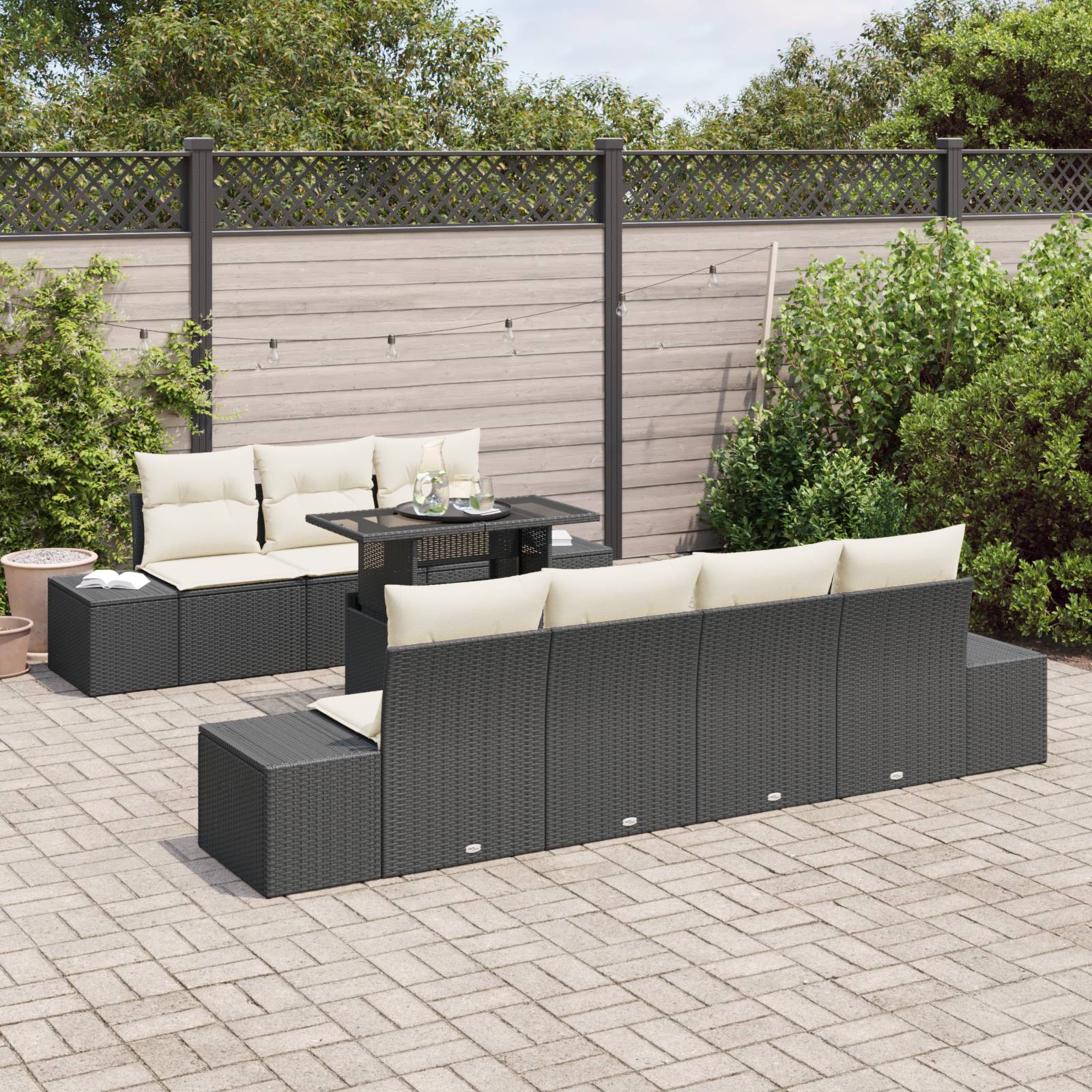 vidaXL 8-tlg. Garten-Sofagarnitur mit Kissen Schwarz Poly Rattan