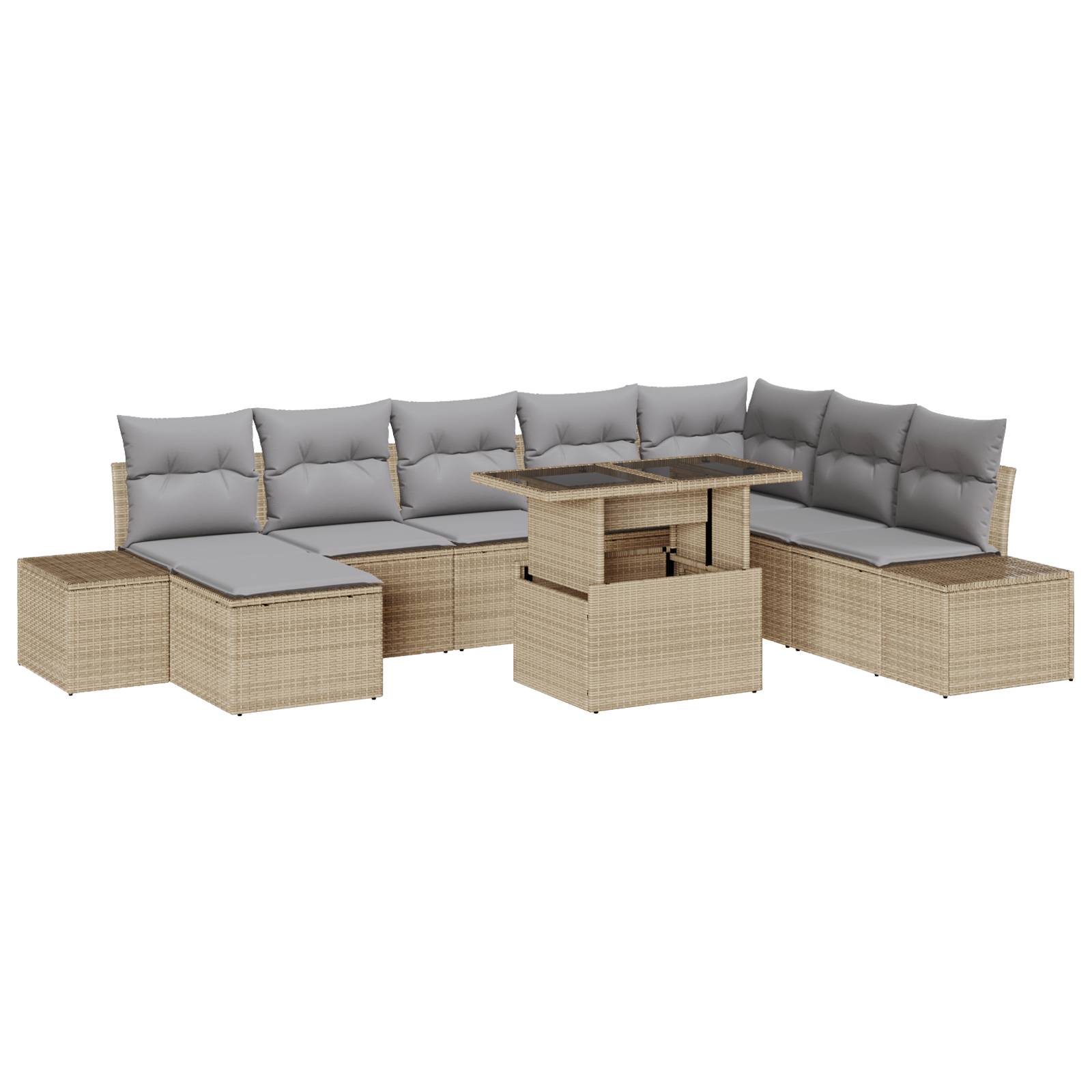 vidaXL 9-tlg. Garten-Sofagarnitur mit Kissen Beige Poly Rattan