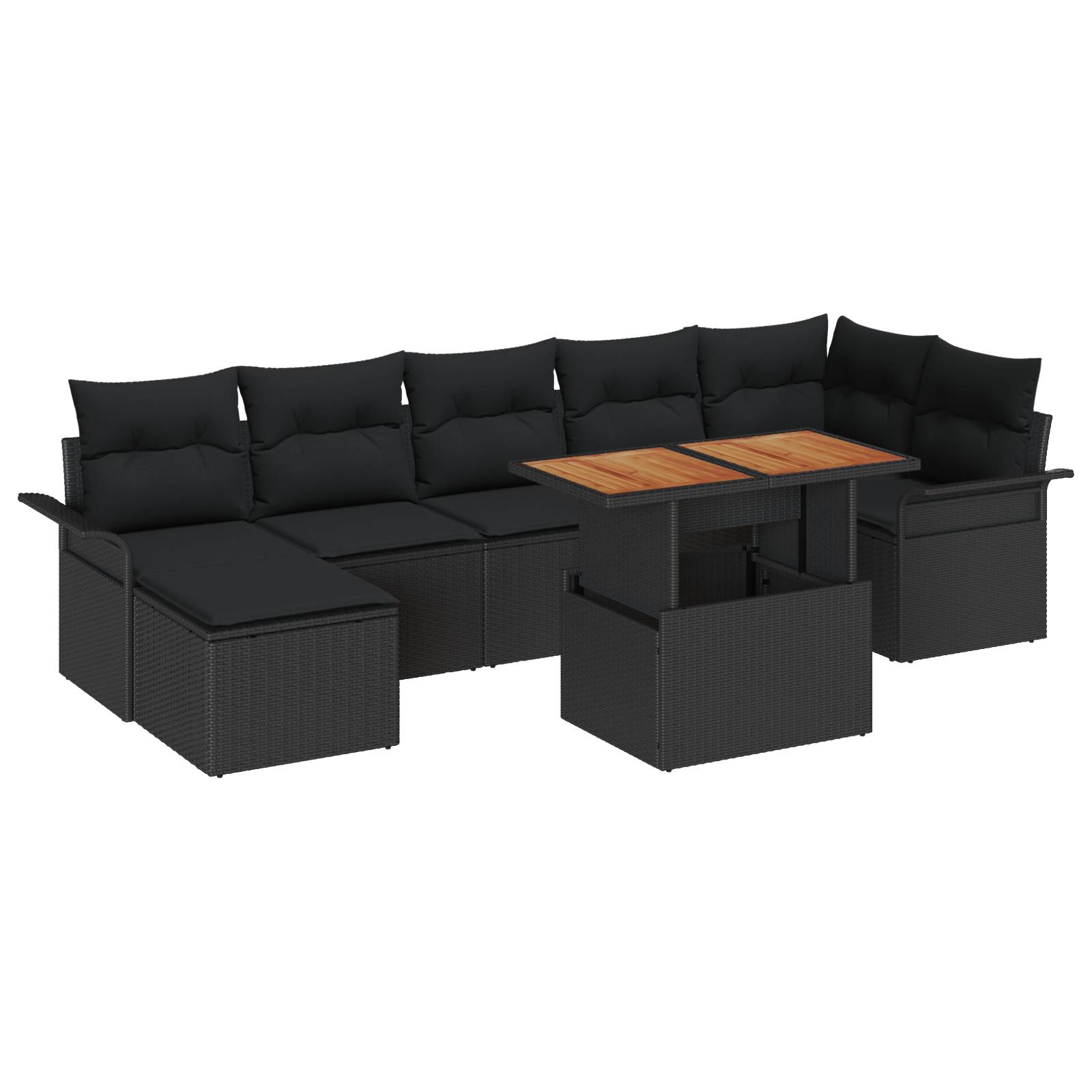 vidaXL 8-tlg. Garten-Essgruppe mit Kissen Schwarz Poly Rattan Akazie