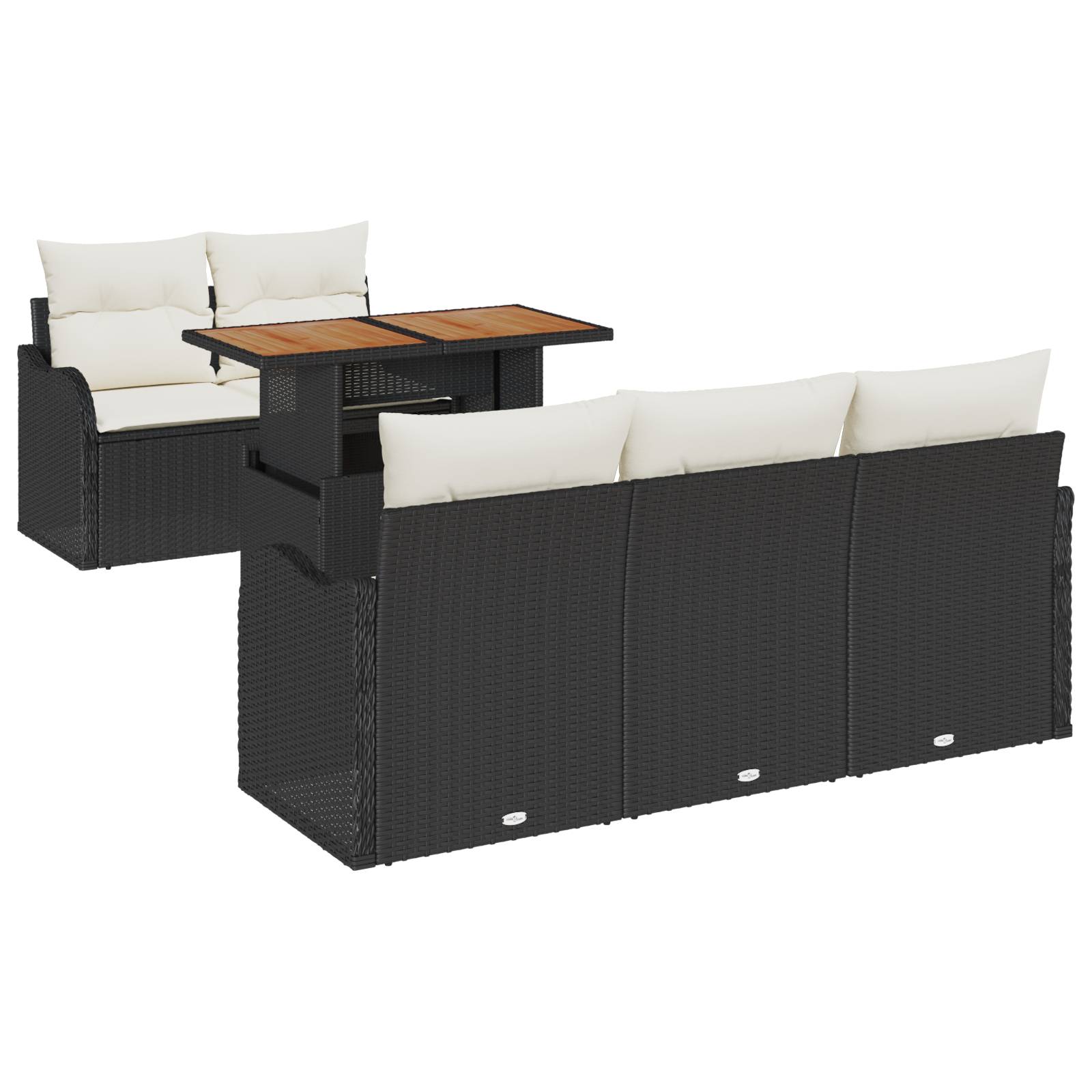 vidaXL 6-tlg. Garten-Sofagarnitur mit Kissen Schwarz Poly Rattan