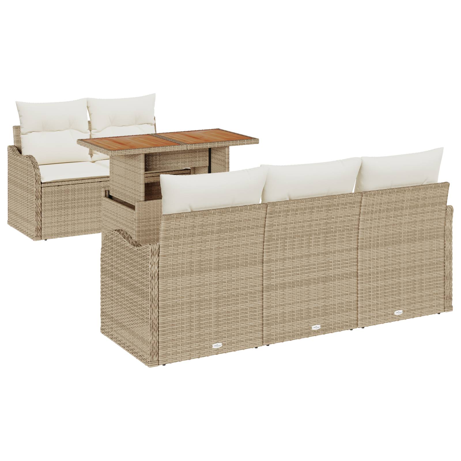 vidaXL 6-tlg. Garten-Sofagarnitur mit Kissen Beige Poly Rattan
