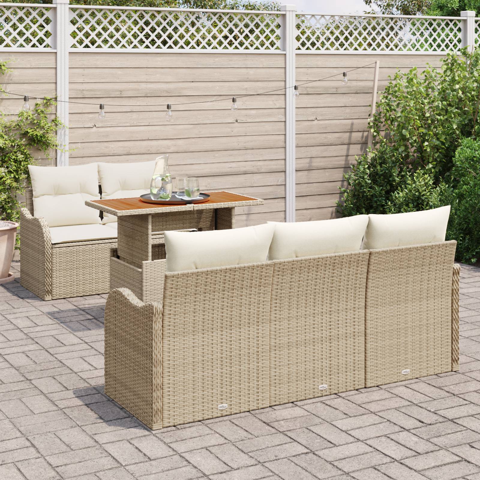 vidaXL 6-tlg. Garten-Sofagarnitur mit Kissen Beige Poly Rattan