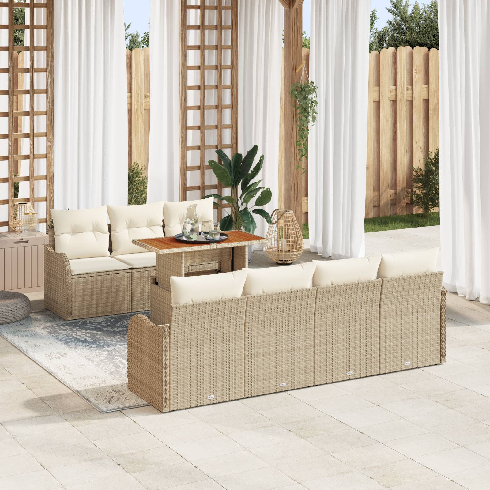 vidaXL 8-teiliges Garten Sofa Set mit Kissen Beige Poly Rattan Akazie