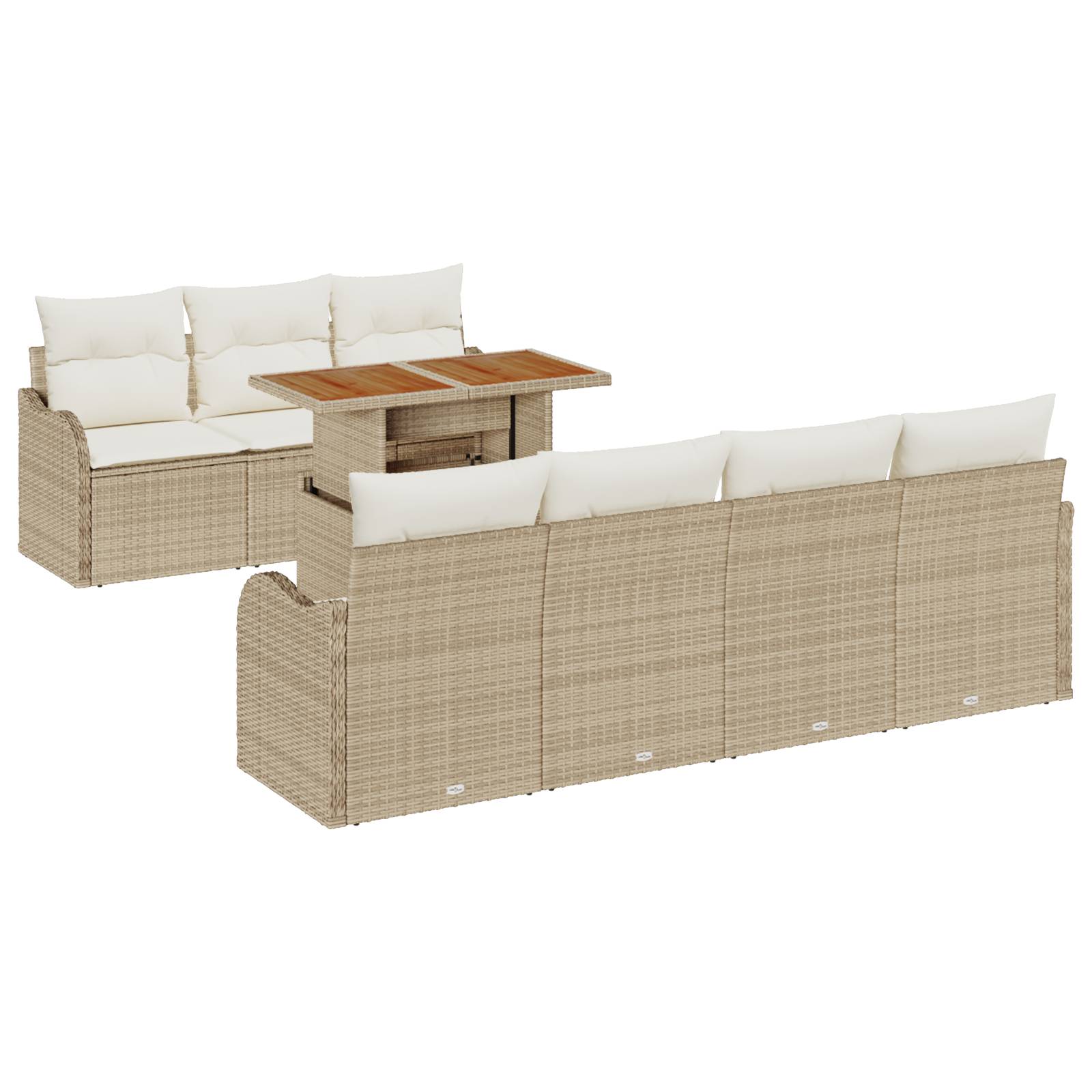 vidaXL 8-teiliges Garten Sofa Set mit Kissen Beige Poly Rattan Akazie