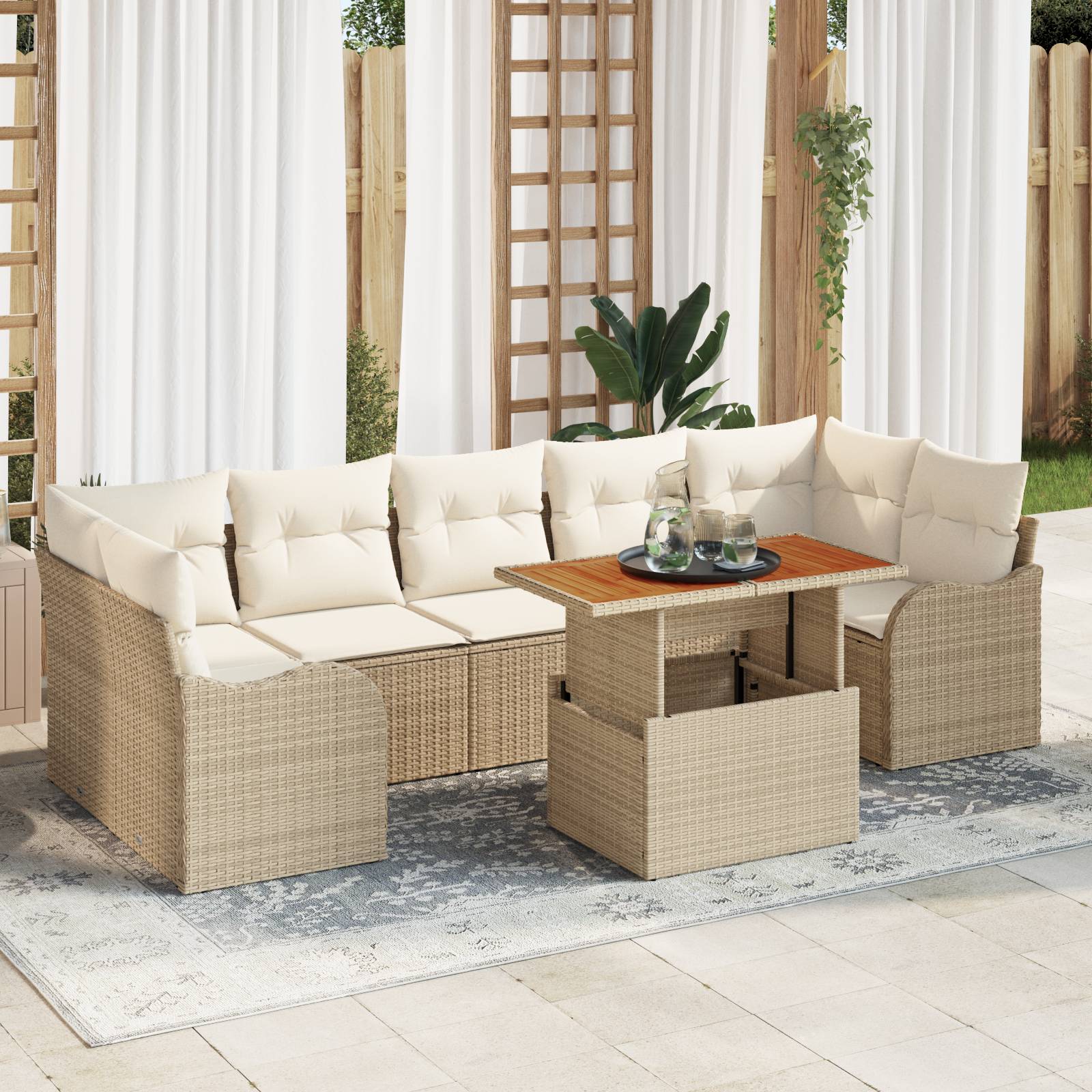 vidaXL 8-teiliges Garten Sofa Set mit Kissen Beige Poly Rattan