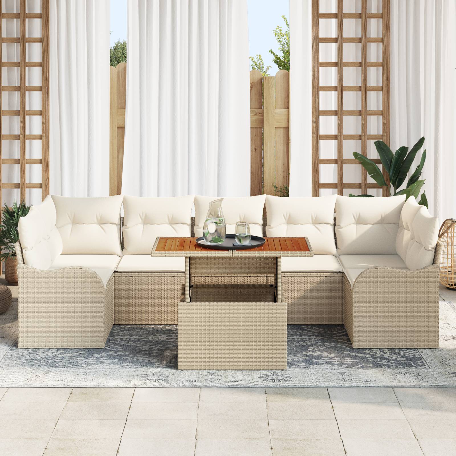 vidaXL 8-teiliges Garten Sofa Set mit Kissen Beige Poly Rattan