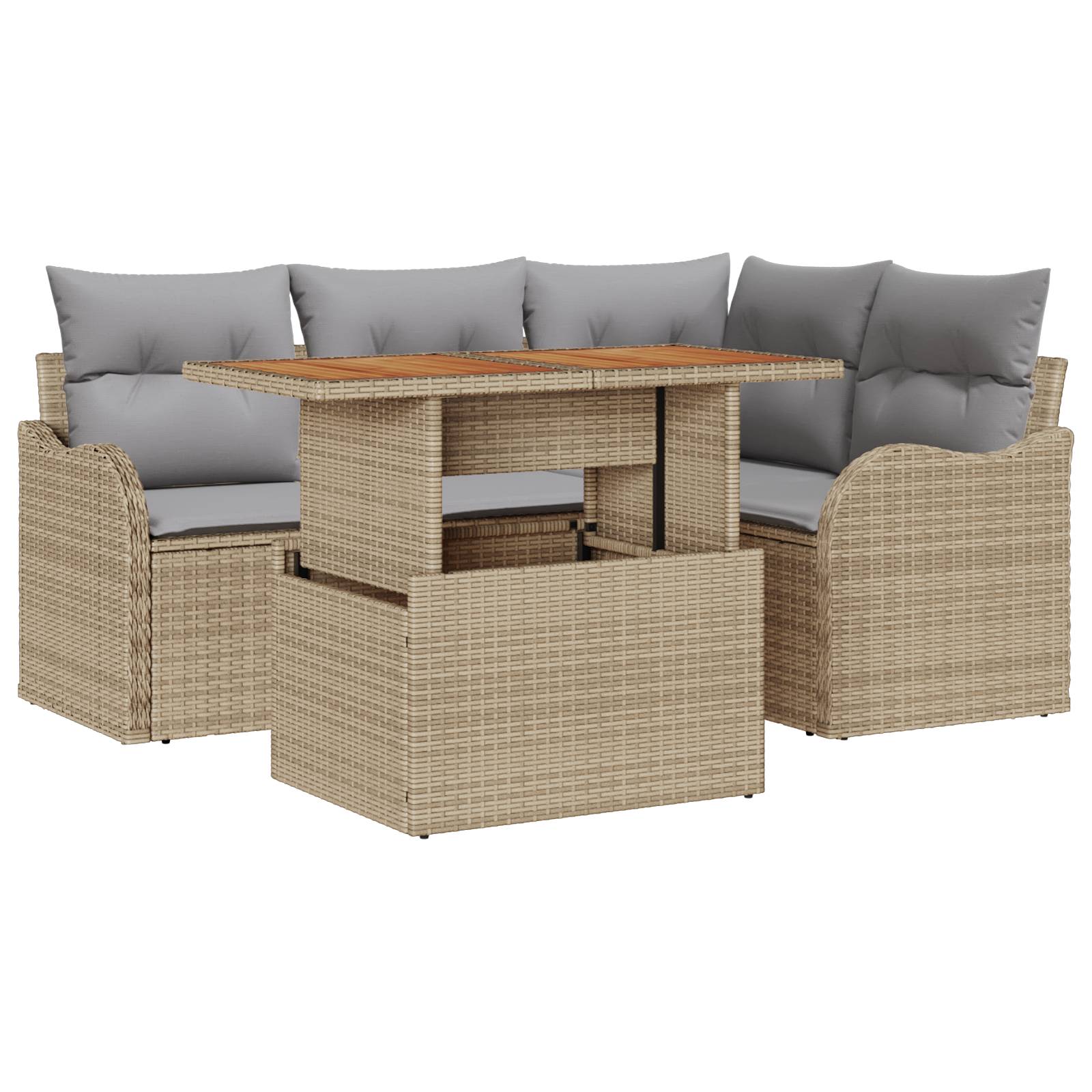 vidaXL 5-teiliges Garten Sofa Set mit Kissen Beige Poly Rattan