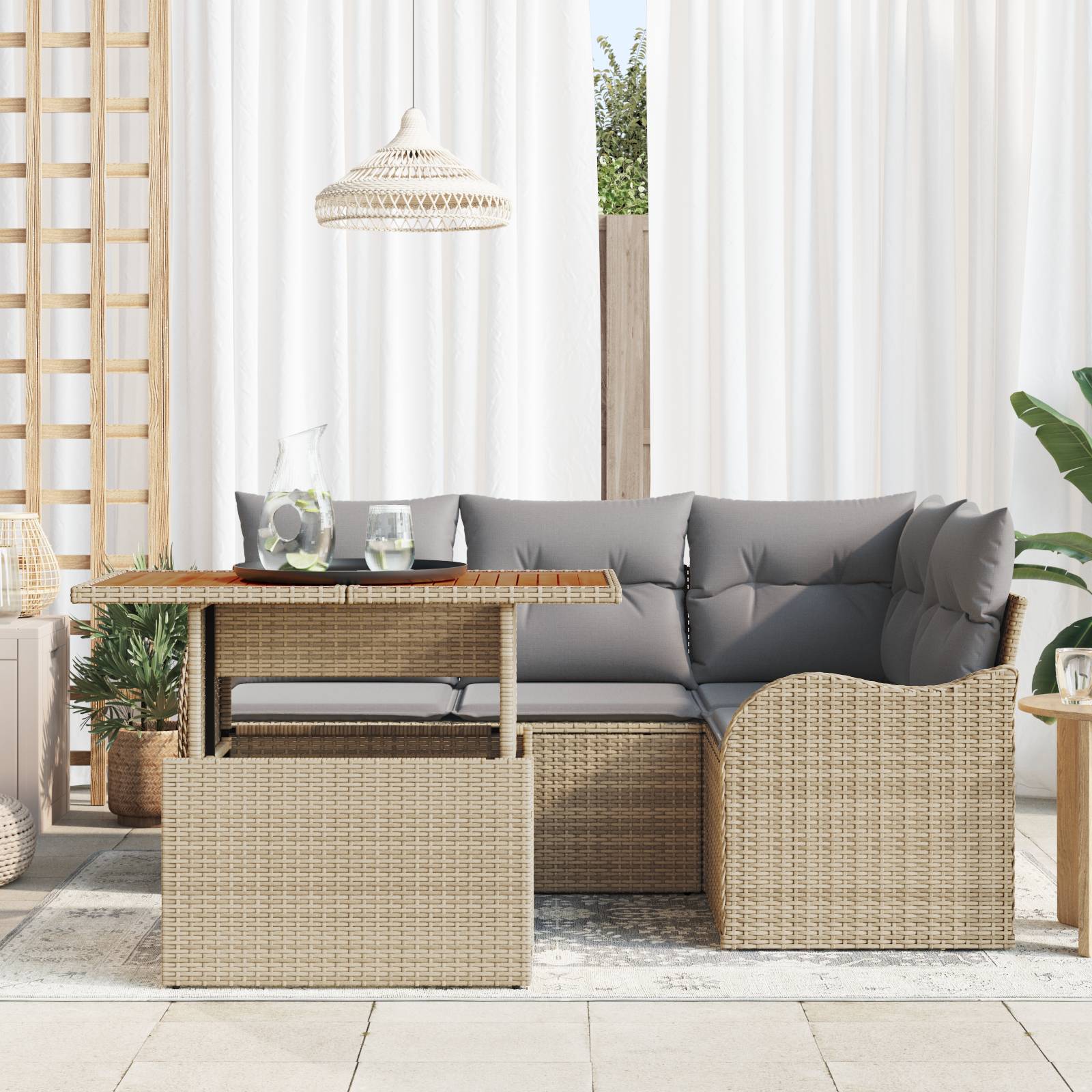 vidaXL 5-teiliges Garten Sofa Set mit Kissen Beige Poly Rattan