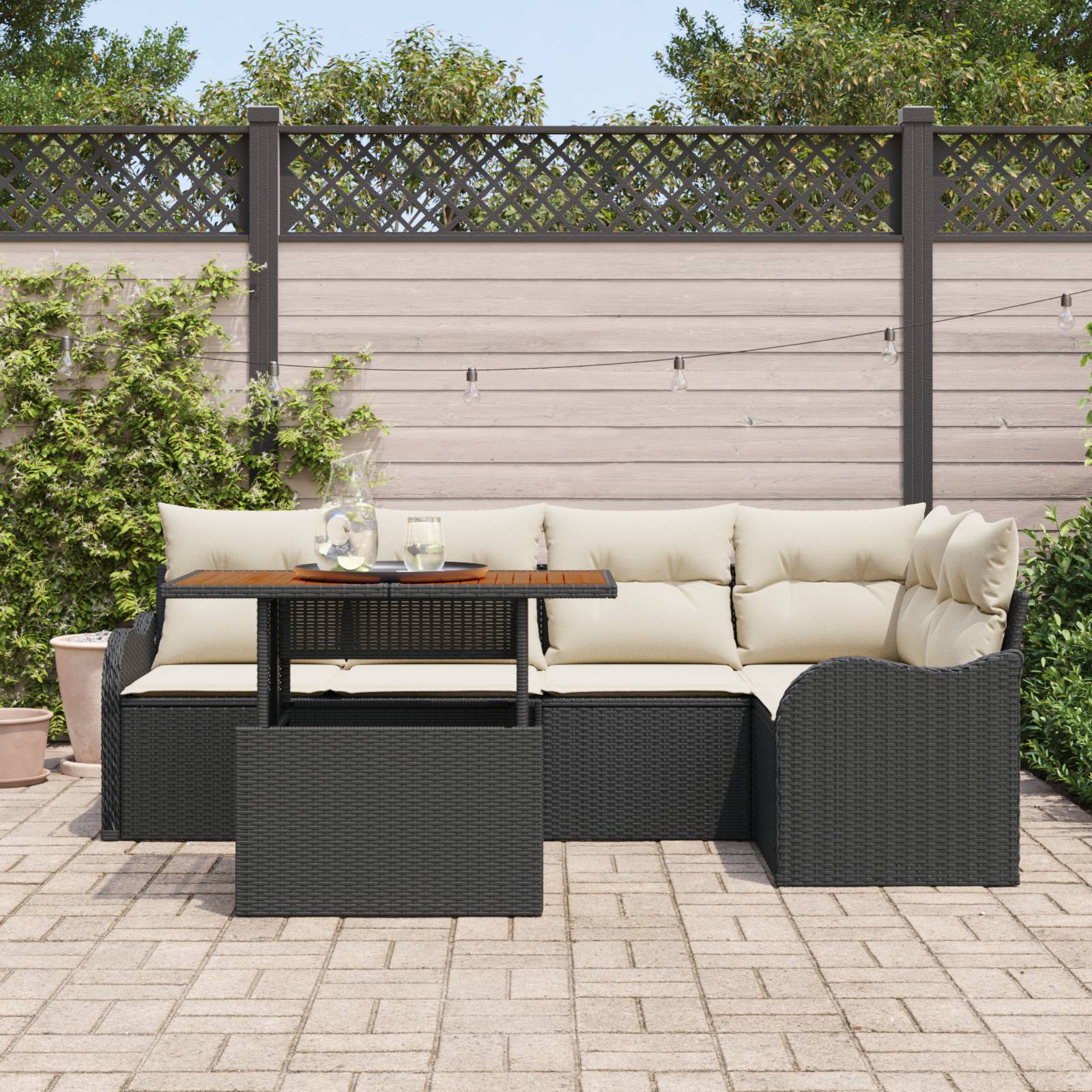 vidaXL 6-teiliges Garten Sofa Set mit Kissen Schwarz Poly-Rattan