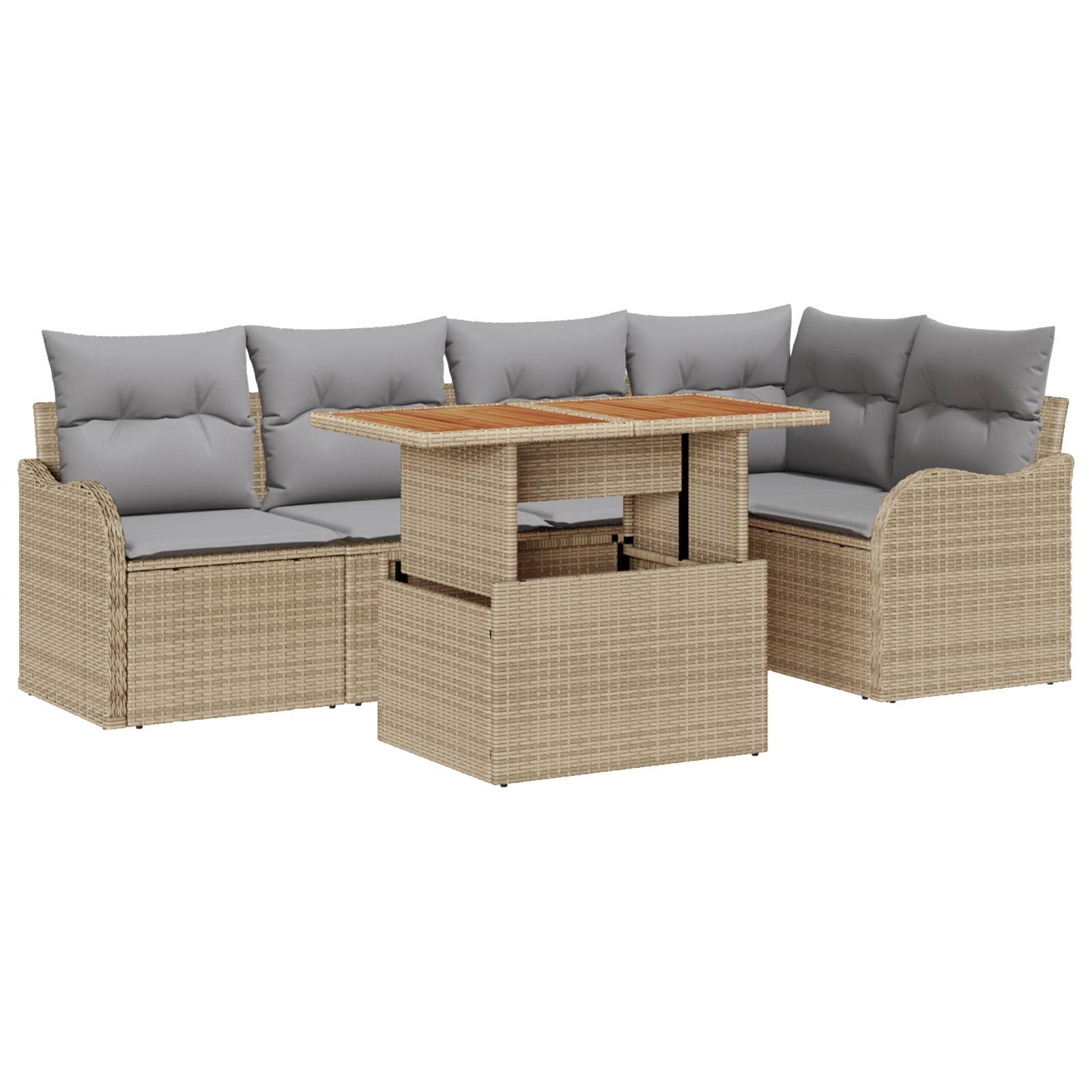 vidaXL 6-teiliges Garten Sofaset mit Kissen Beige Poly Rattan Akazie