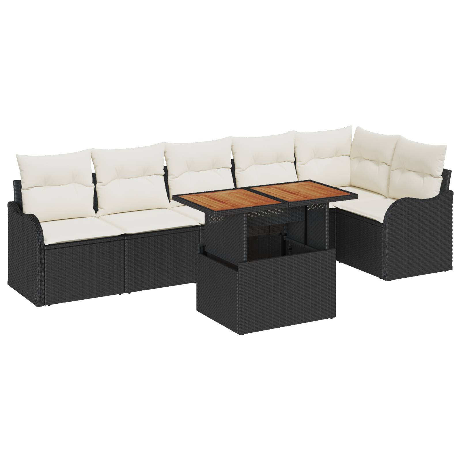 vidaXL 7-teilige Garten Sofa Set mit Kissen Schwarz Poly Rattan Akazie