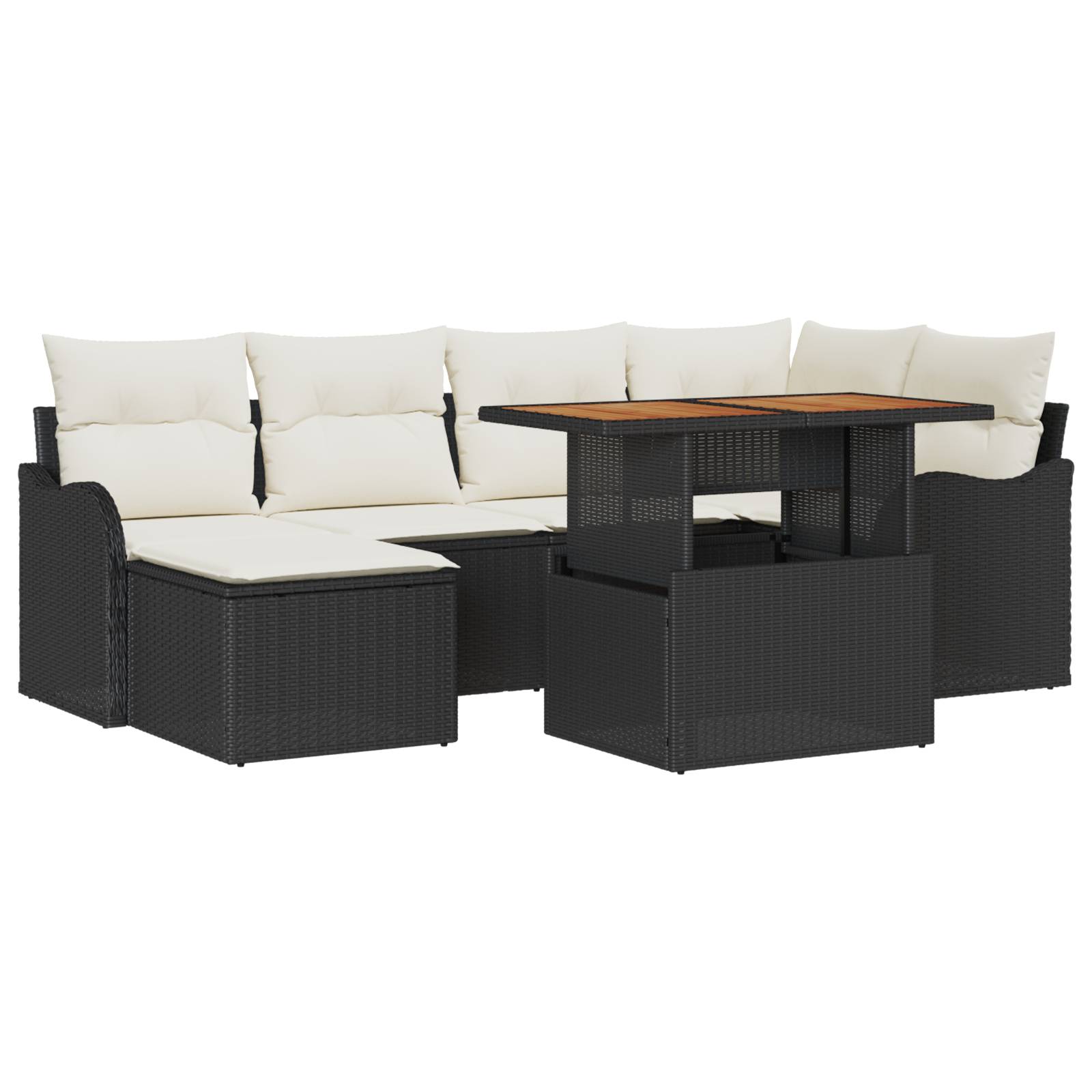 vidaXL 7-teiliges Garten Sofaset mit Kissen Schwarz Poly-Rattan Akazie