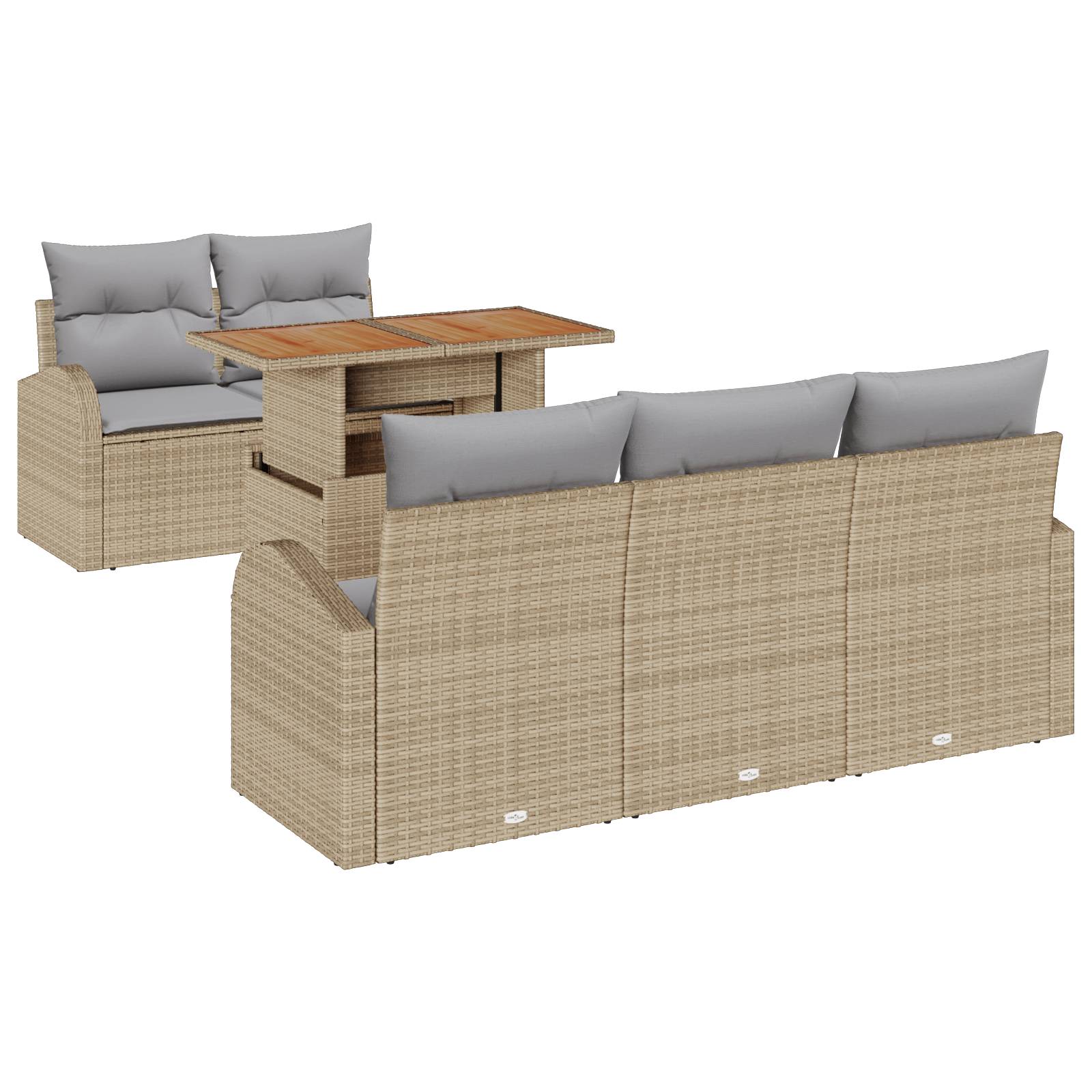 vidaXL 6-teiliges Garten Essset mit Kissen Beige Poly Rattan Akazie