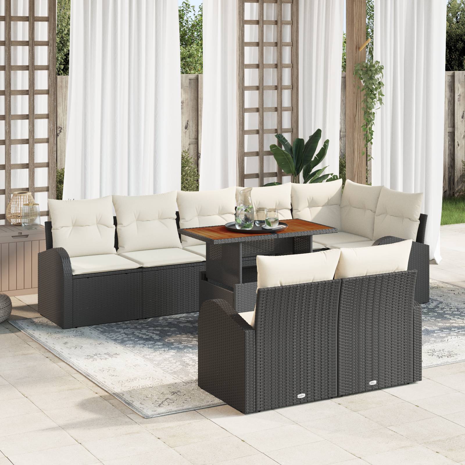 vidaXL 9-tlg. Garten Sofaset mit Kissen Schwarz Poly Rattan