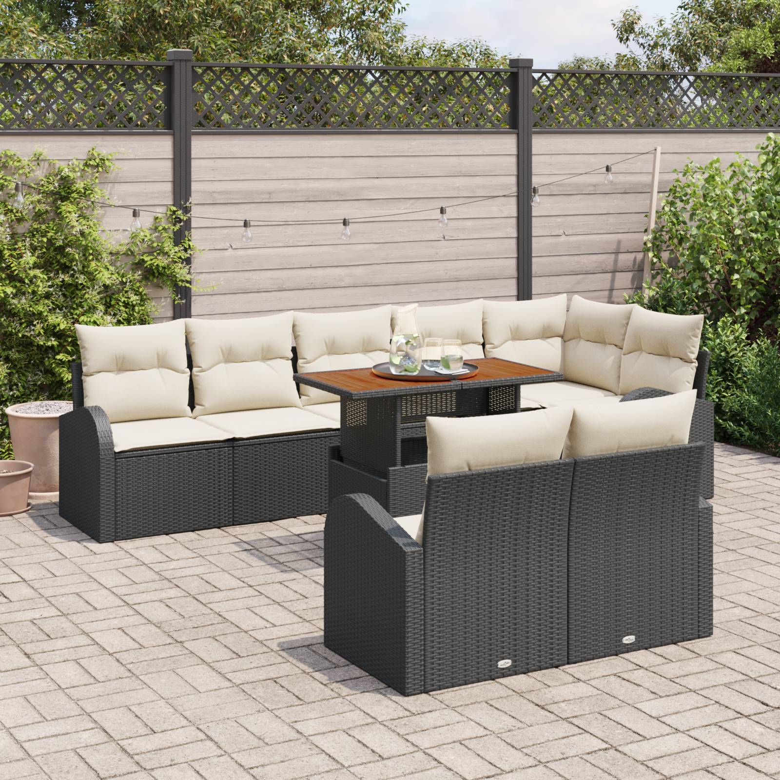 vidaXL 9-tlg. Garten Sofaset mit Kissen Schwarz Poly Rattan