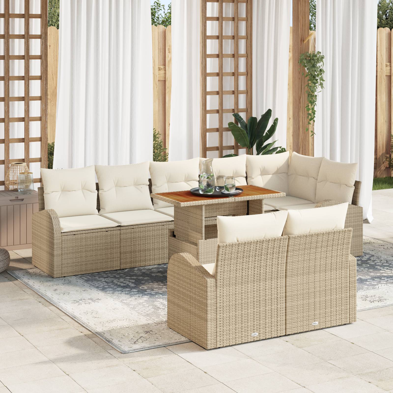 vidaXL 9-teiliges Garten-Sofa-Set mit Kissen Beige Poly-Rattan
