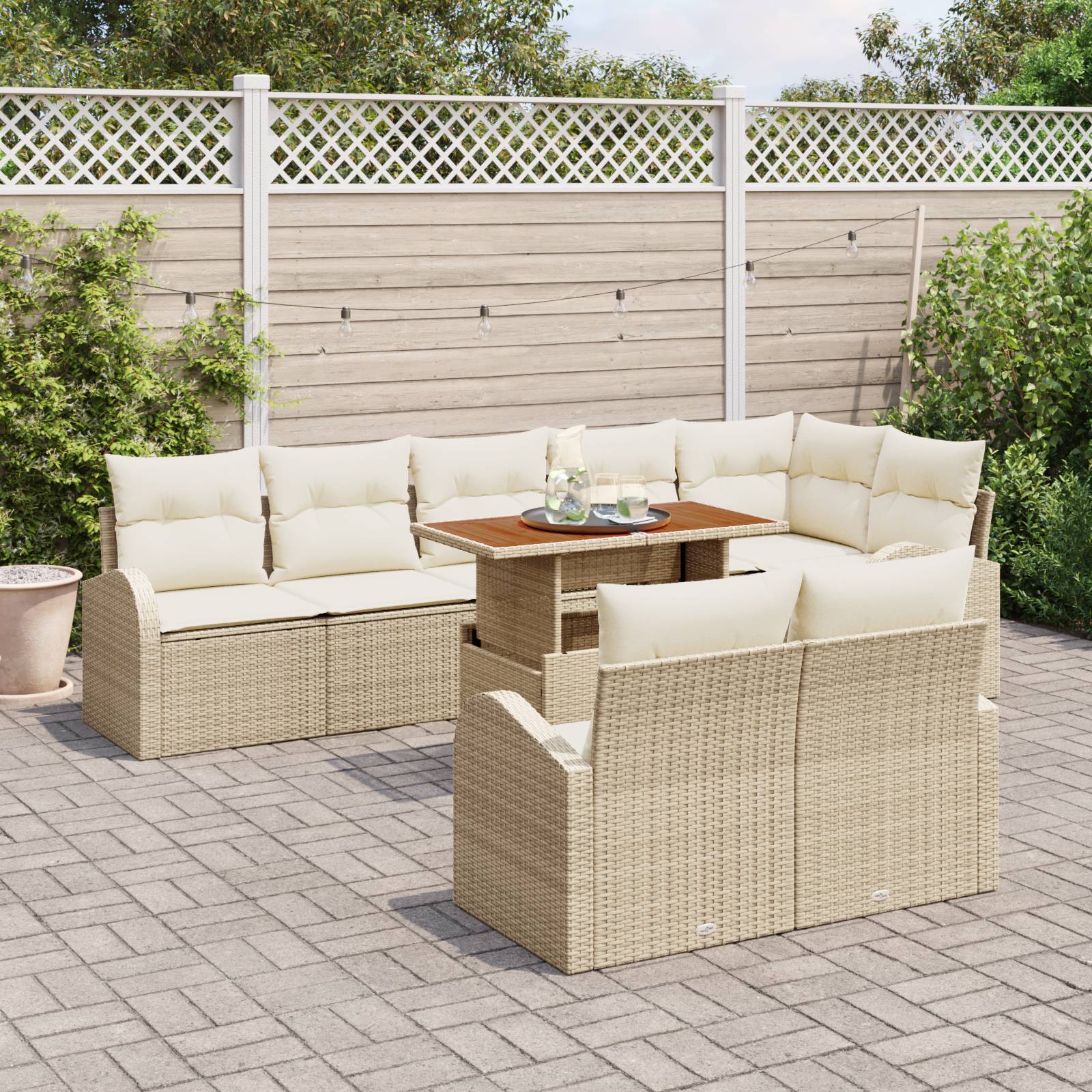 vidaXL 9-teiliges Garten-Sofa-Set mit Kissen Beige Poly-Rattan