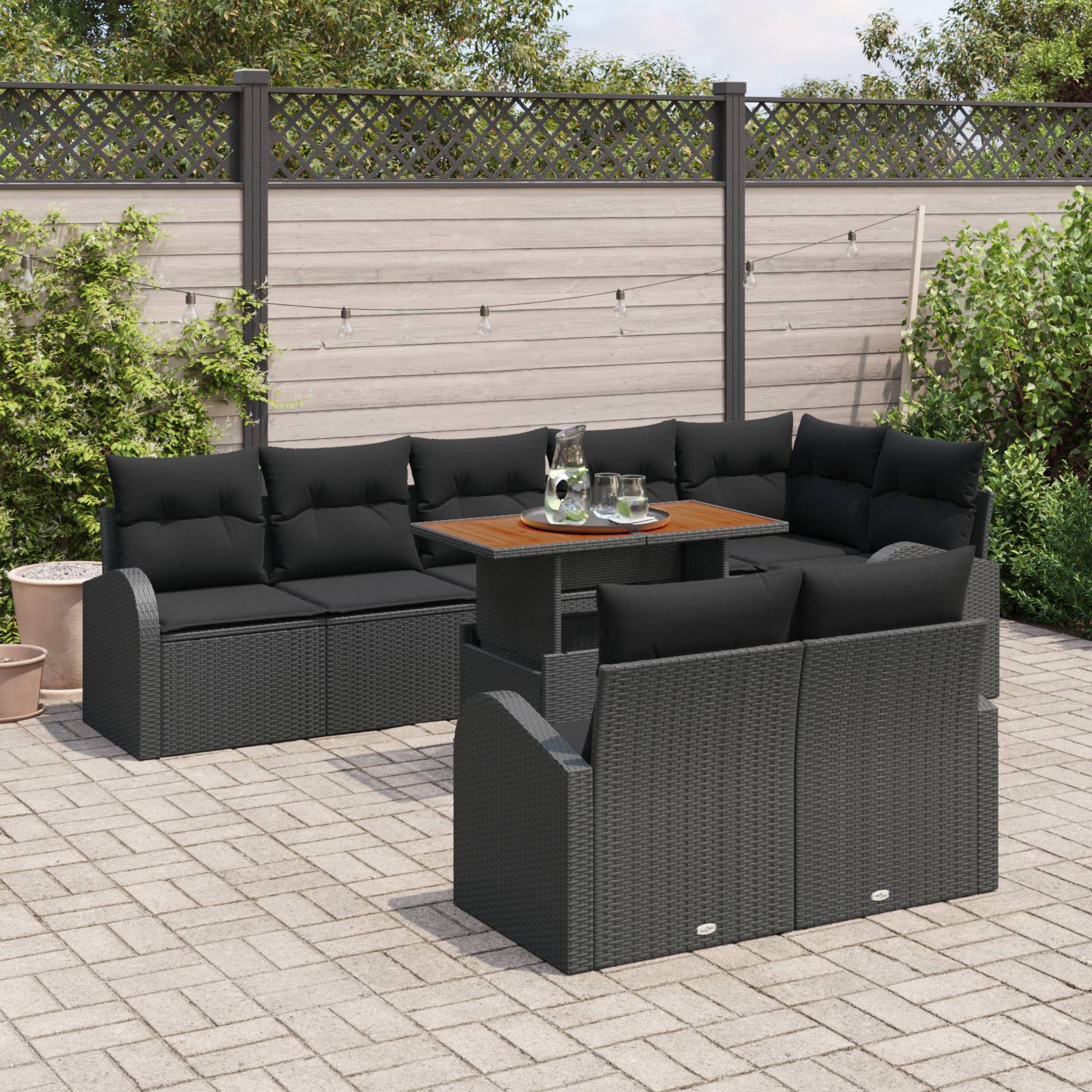 vidaXL 9-teilige Garten Sofa Set mit Kissen Schwarz Poly Rattan