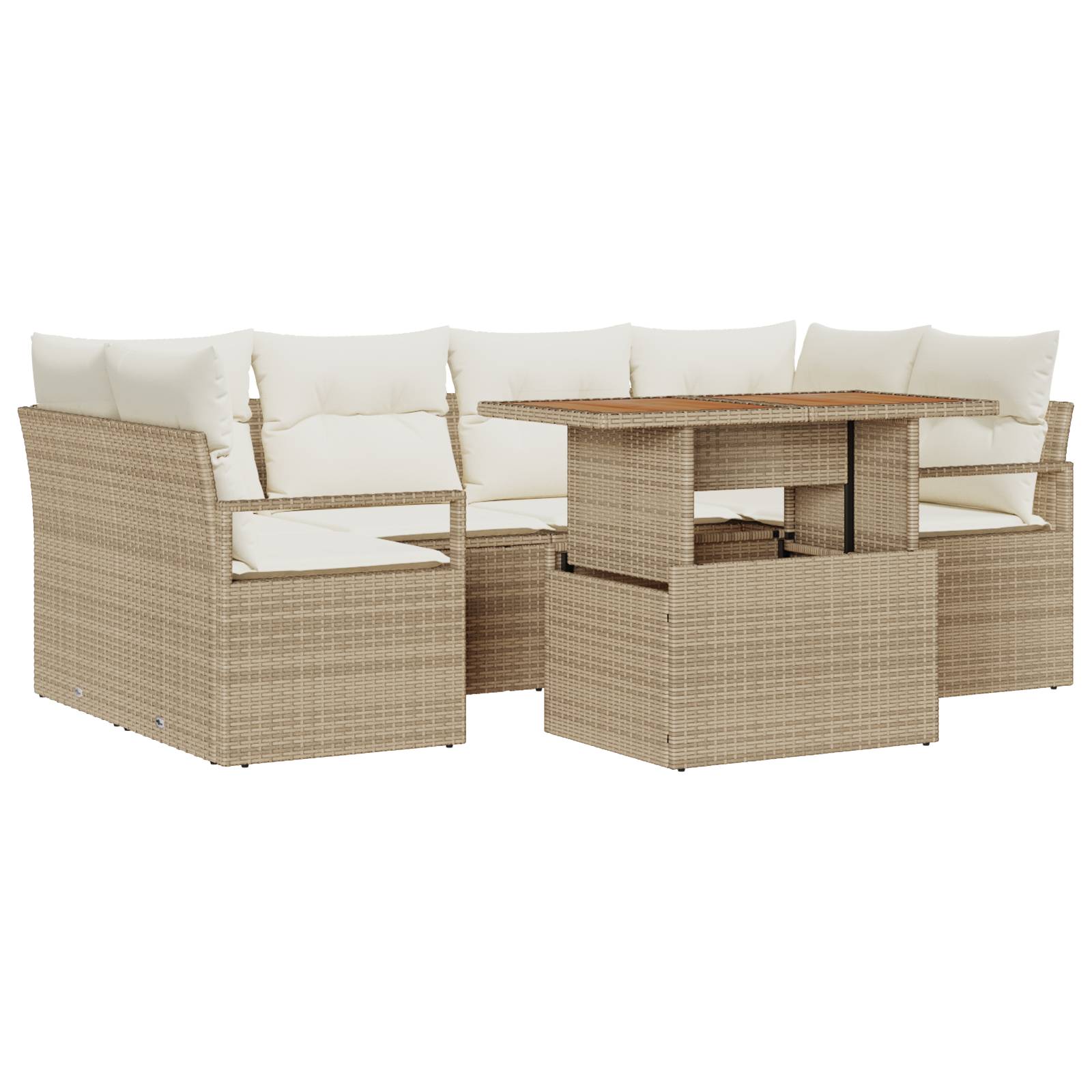 vidaXL 7-teiliges Garten-Sofa-Set mit Kissen Beige Poly Rattan Akazie