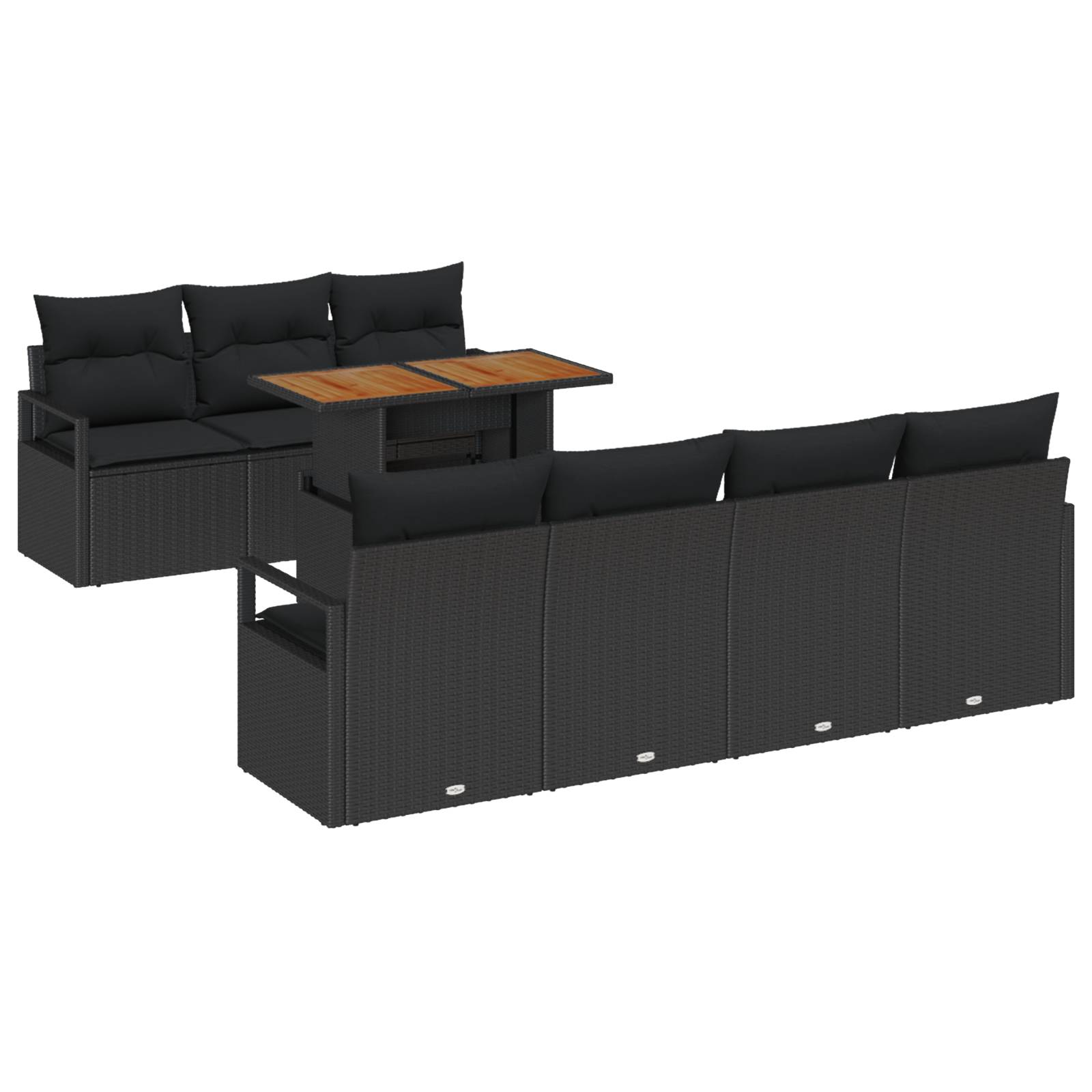 vidaXL 8-teiliges Garten Sofa Set mit Kissen Schwarz Poly Rattan Akazienholz