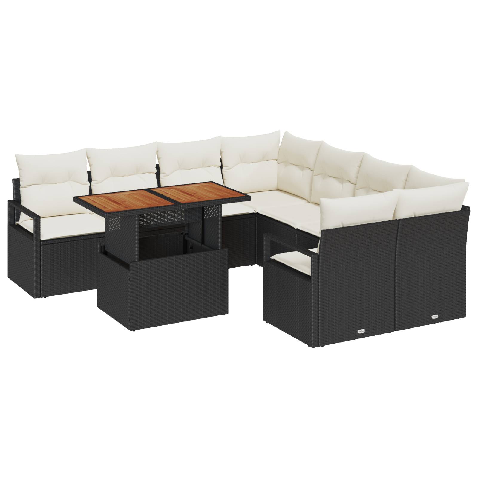 vidaXL 9 teiliges Garten Sofa-Set mit Kissen Schwarz Poly Rattan Akazie