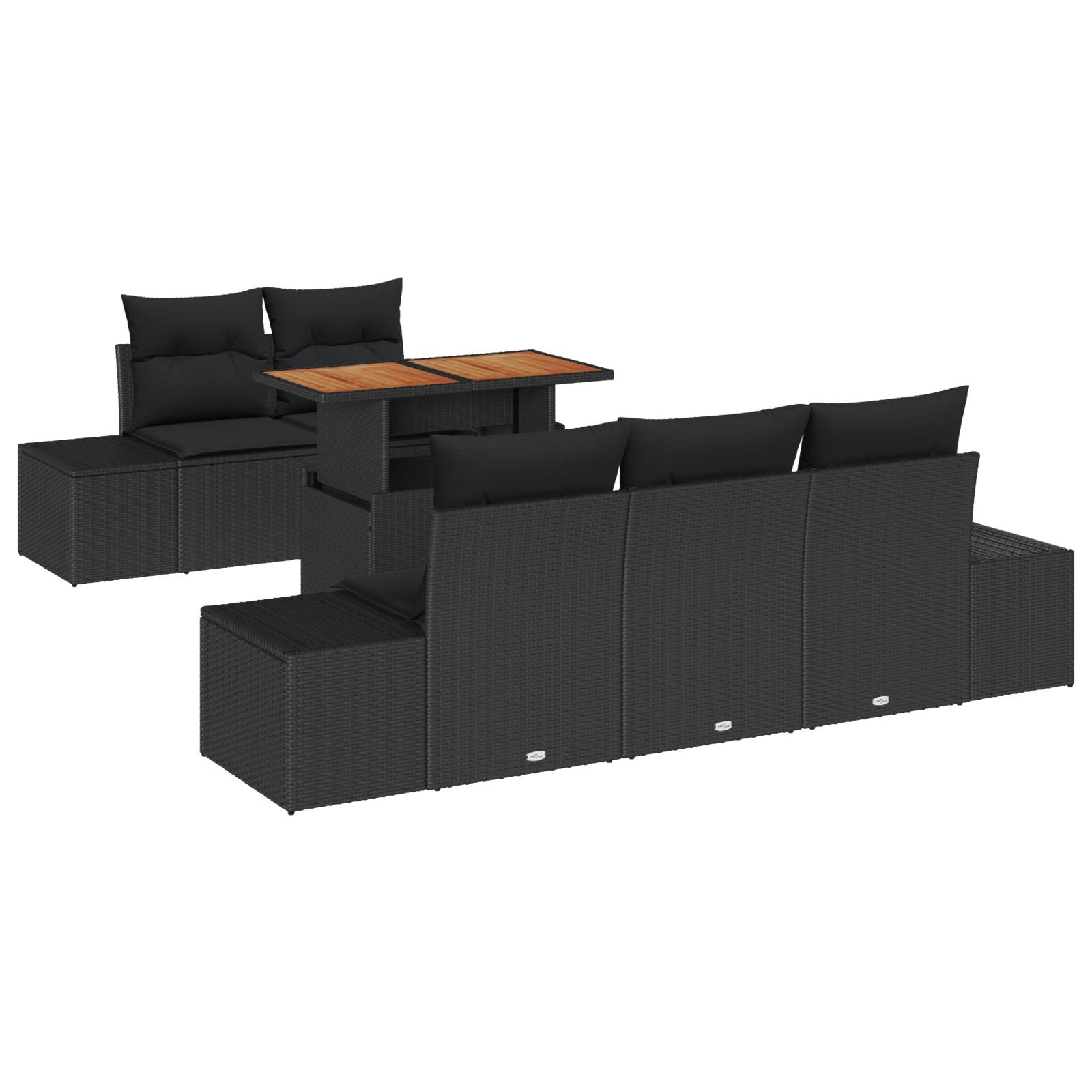 vidaXL 6-tlg. Garten-Essgruppe mit Kissen Schwarz Poly Rattan Akazie