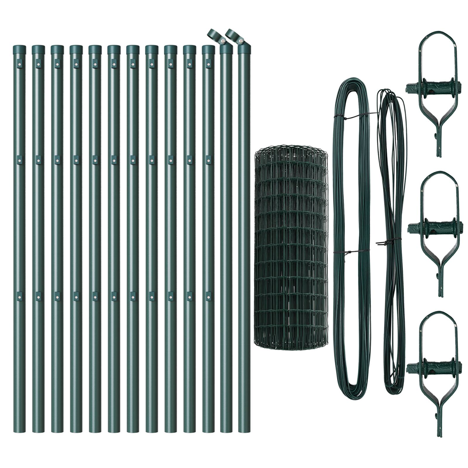 vidaXL Euro-Zaun mit 13 Pfosten 0.6x25 m Pulverbeschichteter Stahl Grün